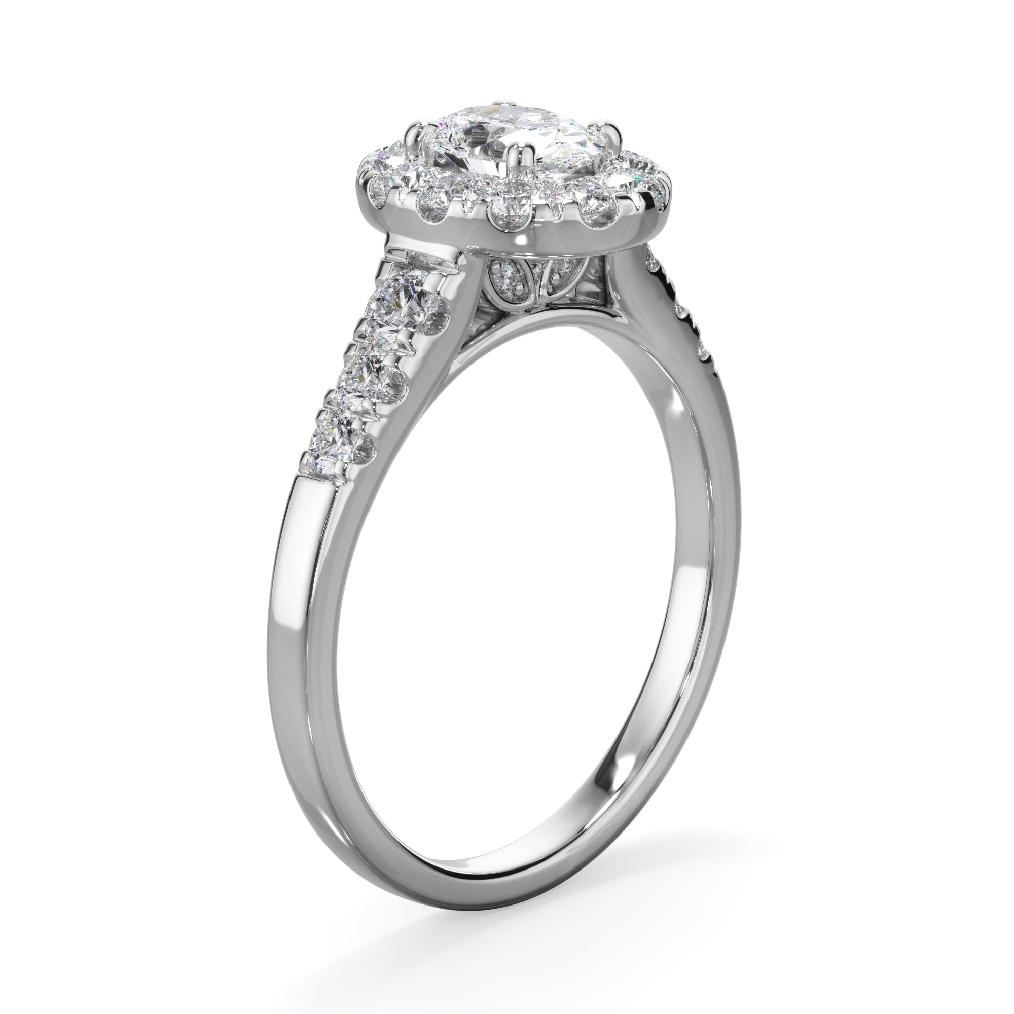 Daisy Platinum 1.50ct Oval Halo LAB Grown Bloom Diamond Ring