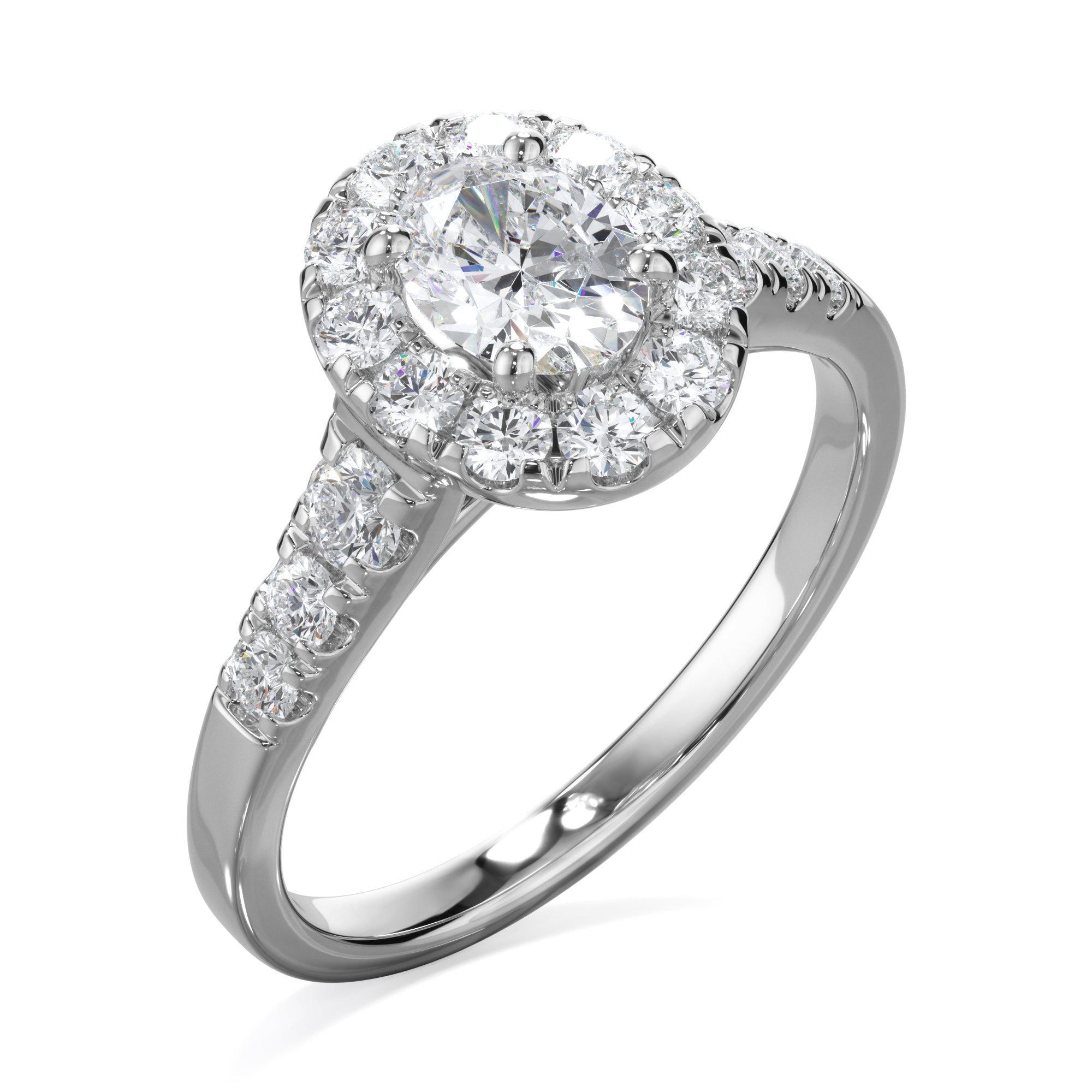 Daisy Platinum 1.50ct Oval Halo LAB Grown Bloom Diamond Ring