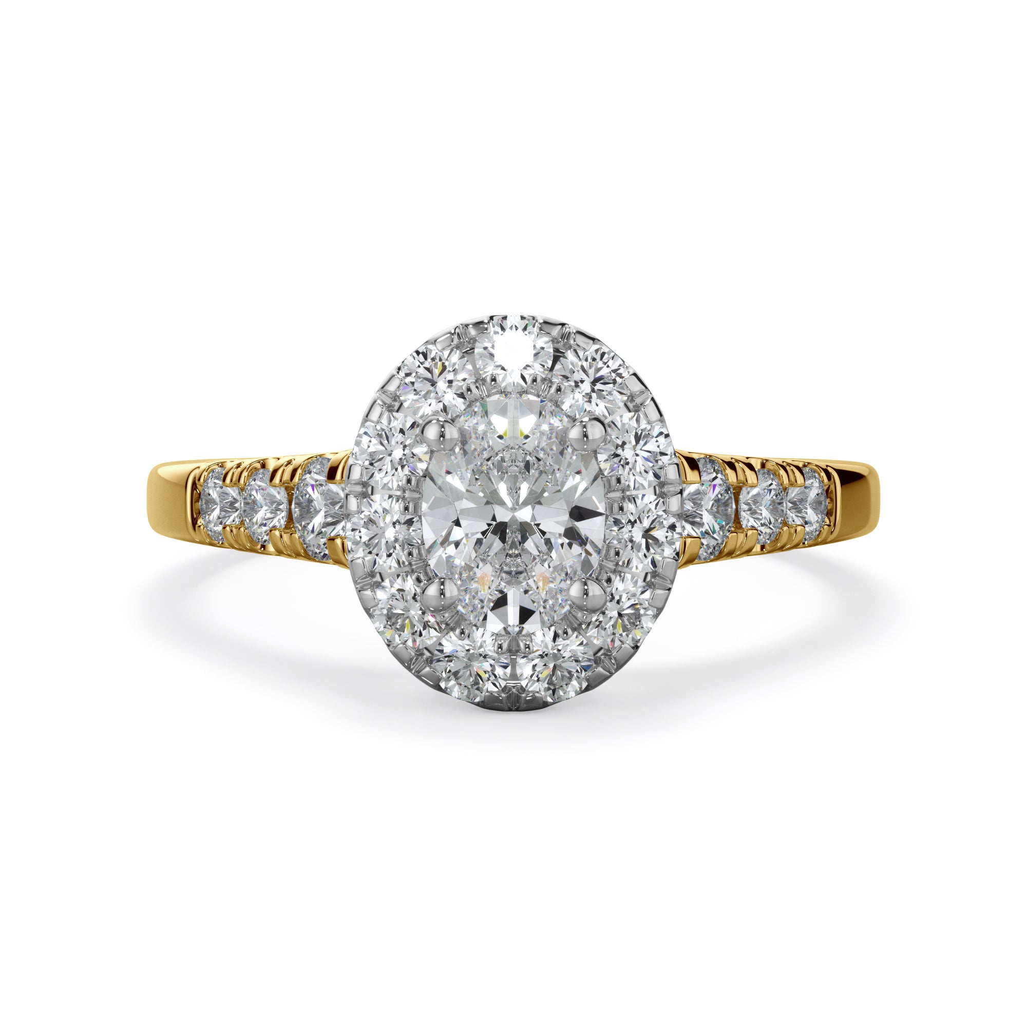 Daisy 18k Yellow Gold 1.50ct Oval Halo LAB Grown Bloom Diamond Ring