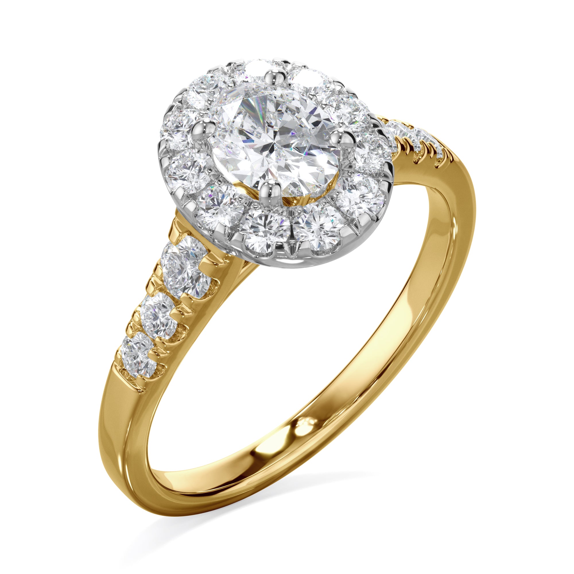 Daisy 18k Yellow Gold 1.50ct Oval Halo LAB Grown Bloom Diamond Ring