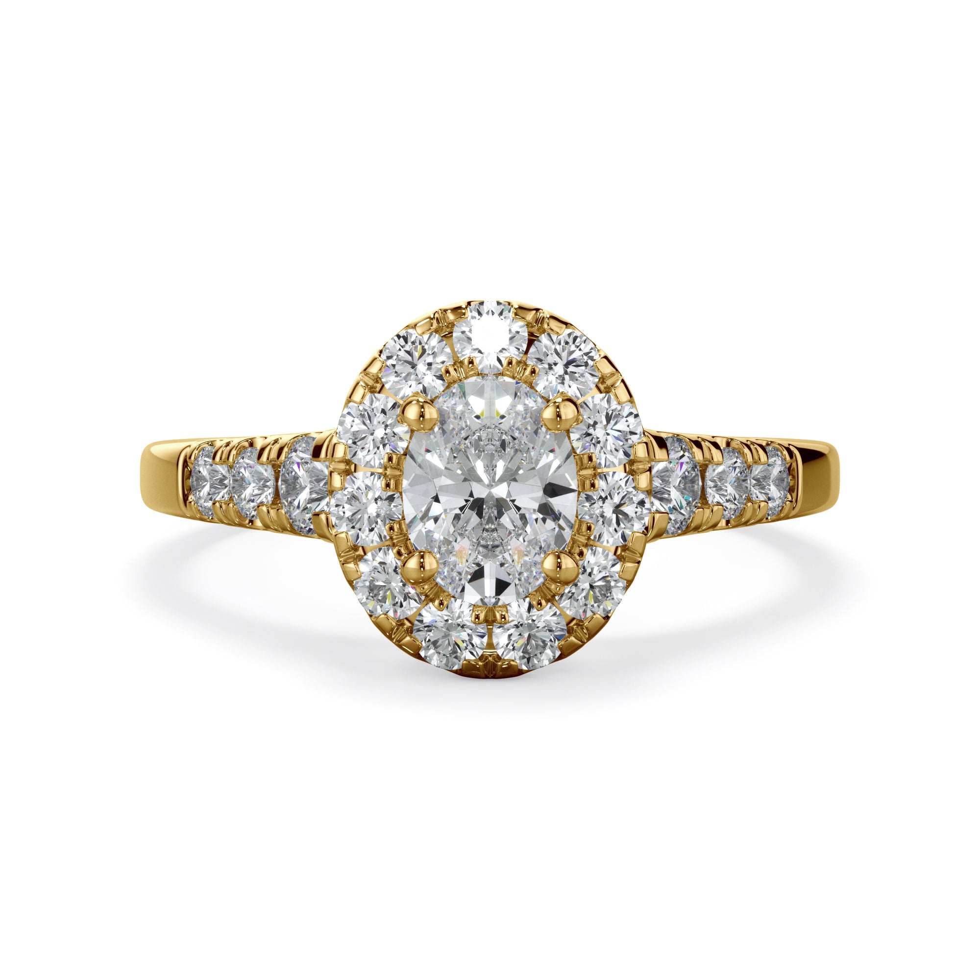 Daisy 18k Yellow Gold 1.50ct Oval Halo LAB Grown Bloom Diamond Ring