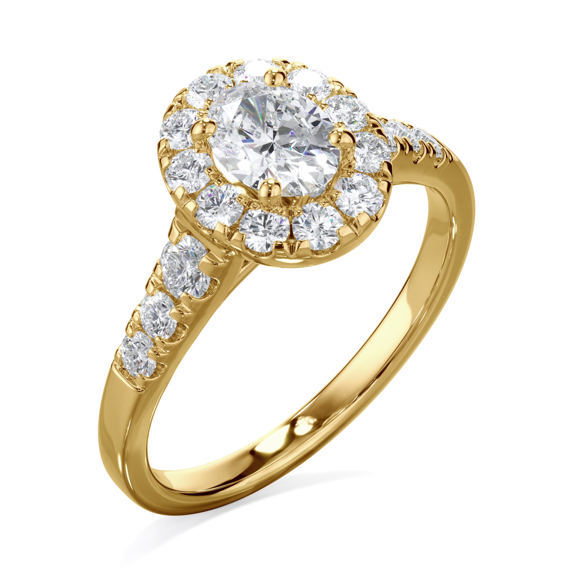 Daisy 18k Yellow Gold 1.50ct Oval Halo LAB Grown Bloom Diamond Ring