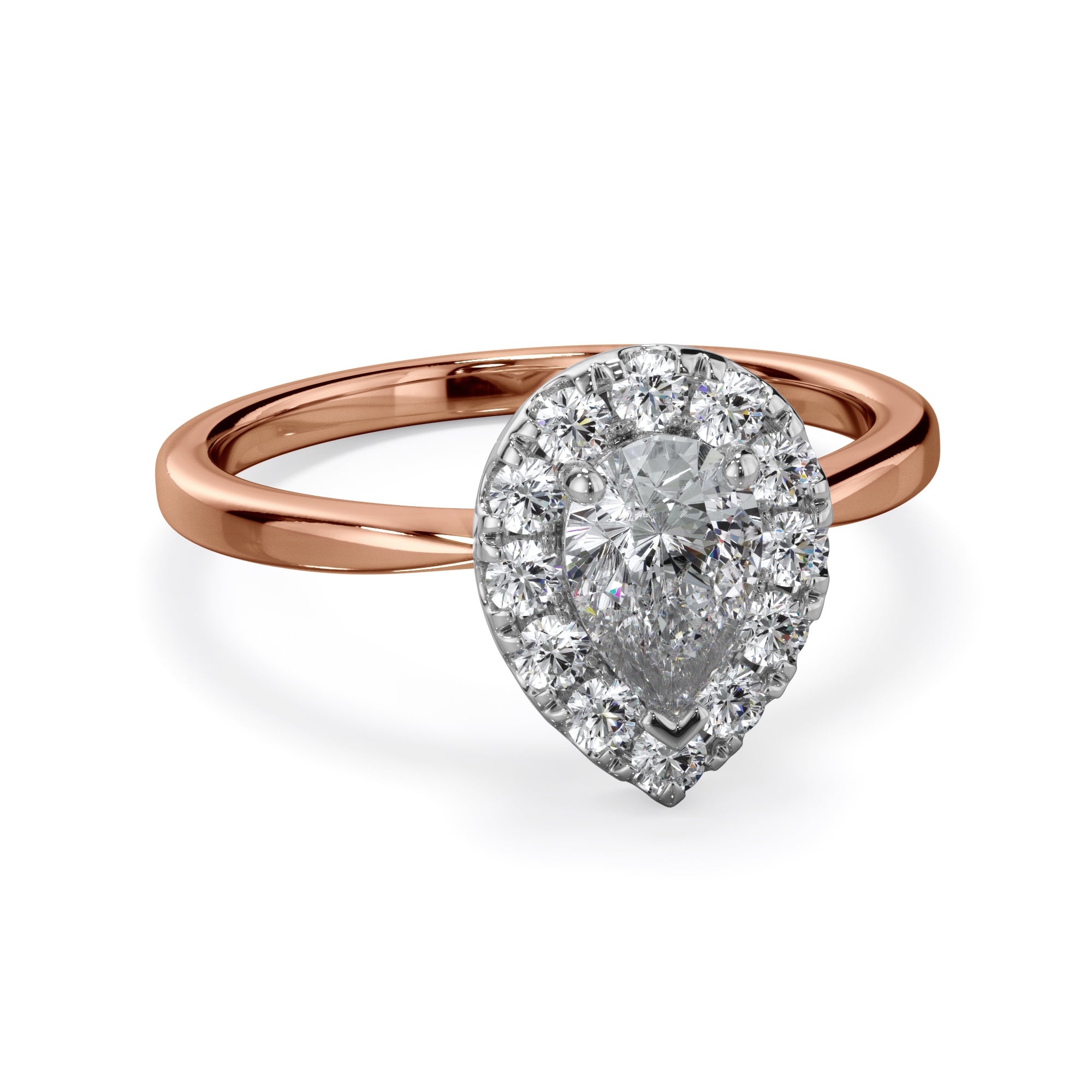 Ivy 18k Rose Gold Pear Halo LAB Grown Bloom Diamond Ring TDW 0.90ct