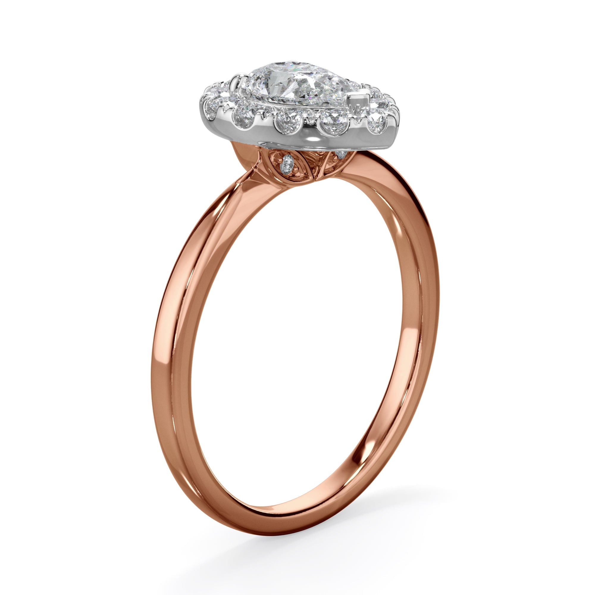 Ivy 18k Rose Gold Pear Halo LAB Grown Bloom Diamond Ring TDW 0.90ct