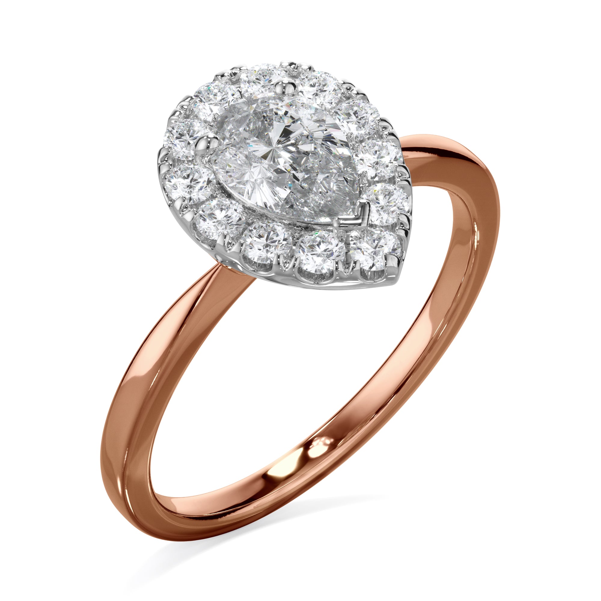 Ivy 18k Rose Gold Pear Halo LAB Grown Bloom Diamond Ring TDW 0.90ct