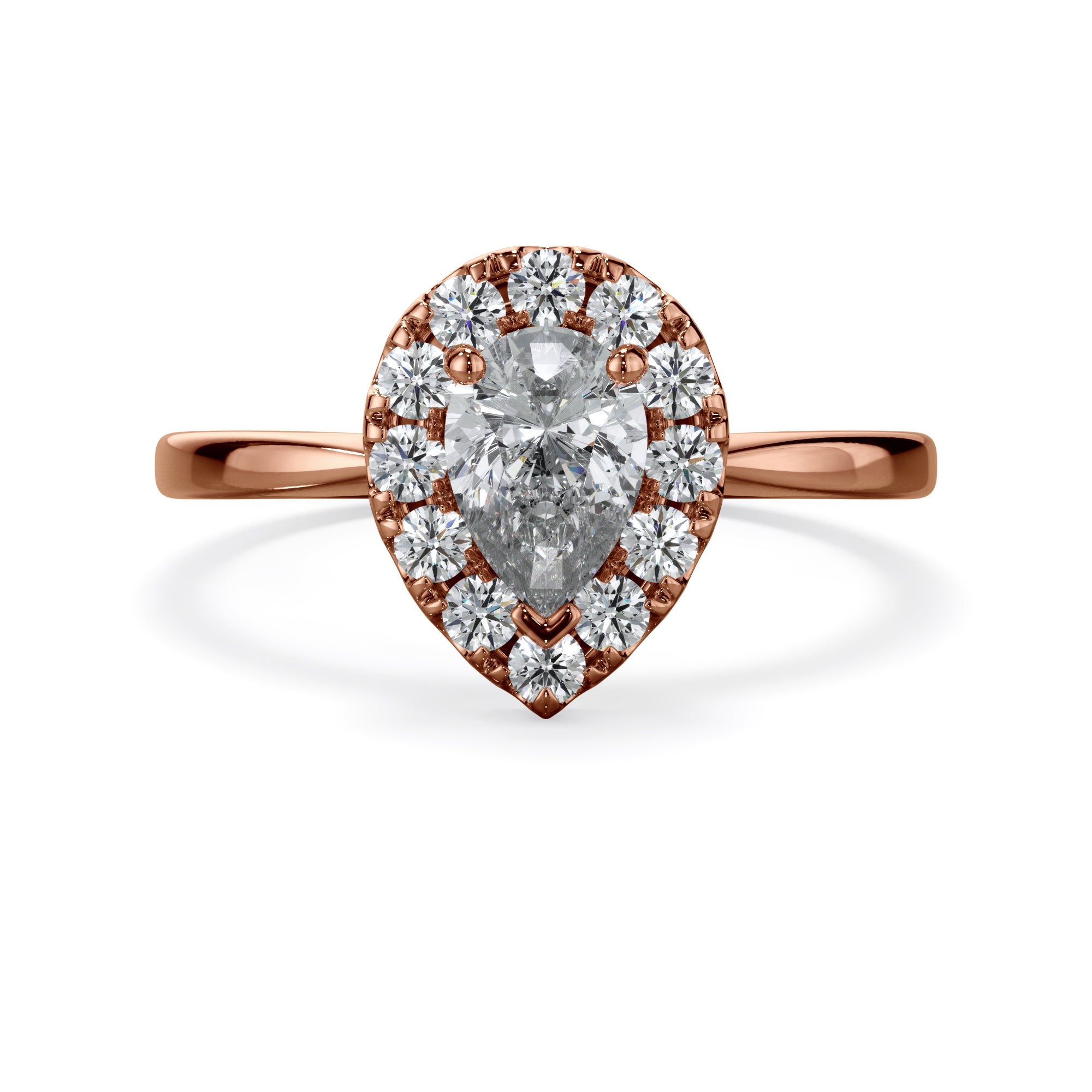 Ivy 18k Rose Gold Pear Halo LAB Grown Bloom Diamond Ring TDW 0.90ct