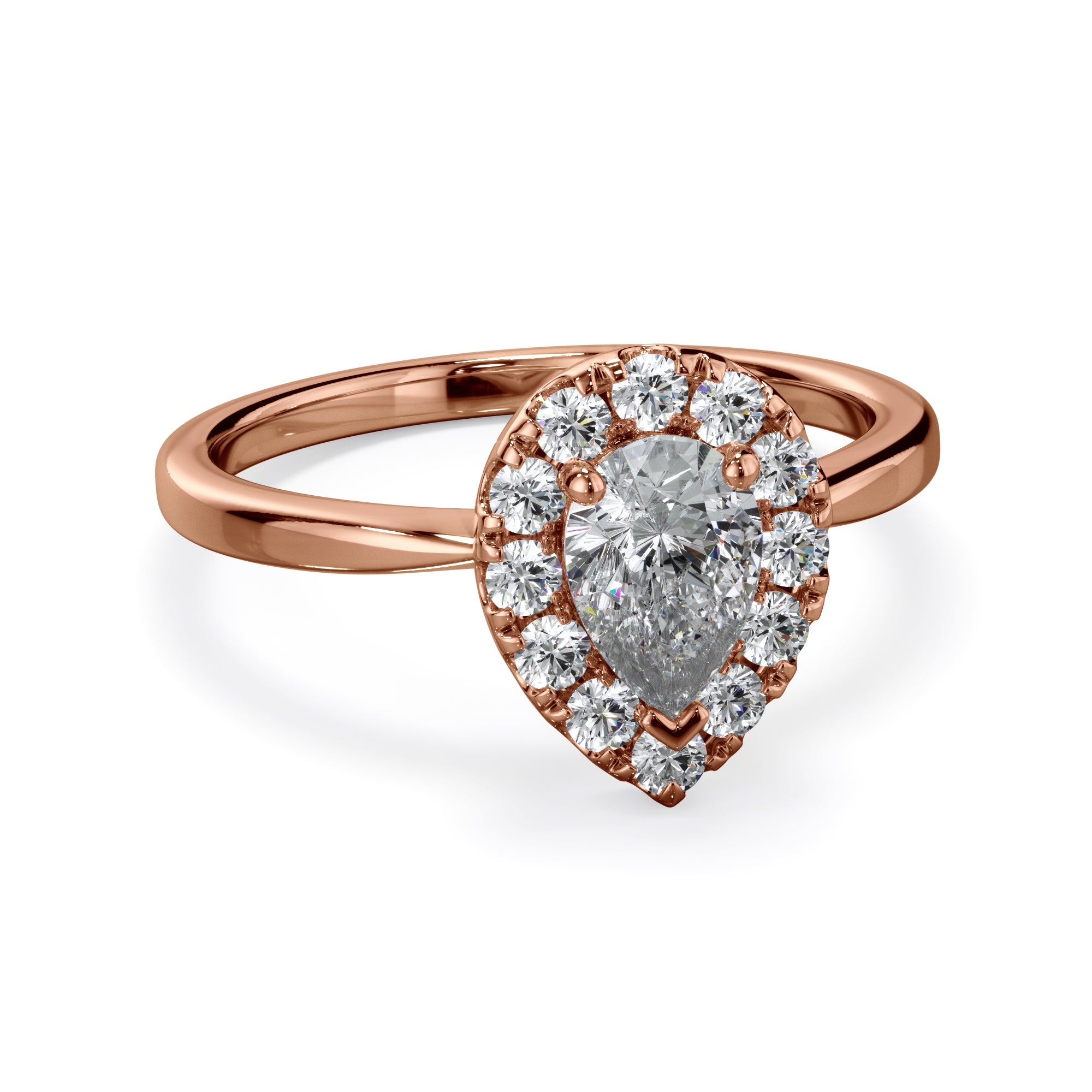 Ivy 18k Rose Gold Pear Halo LAB Grown Bloom Diamond Ring TDW 0.90ct