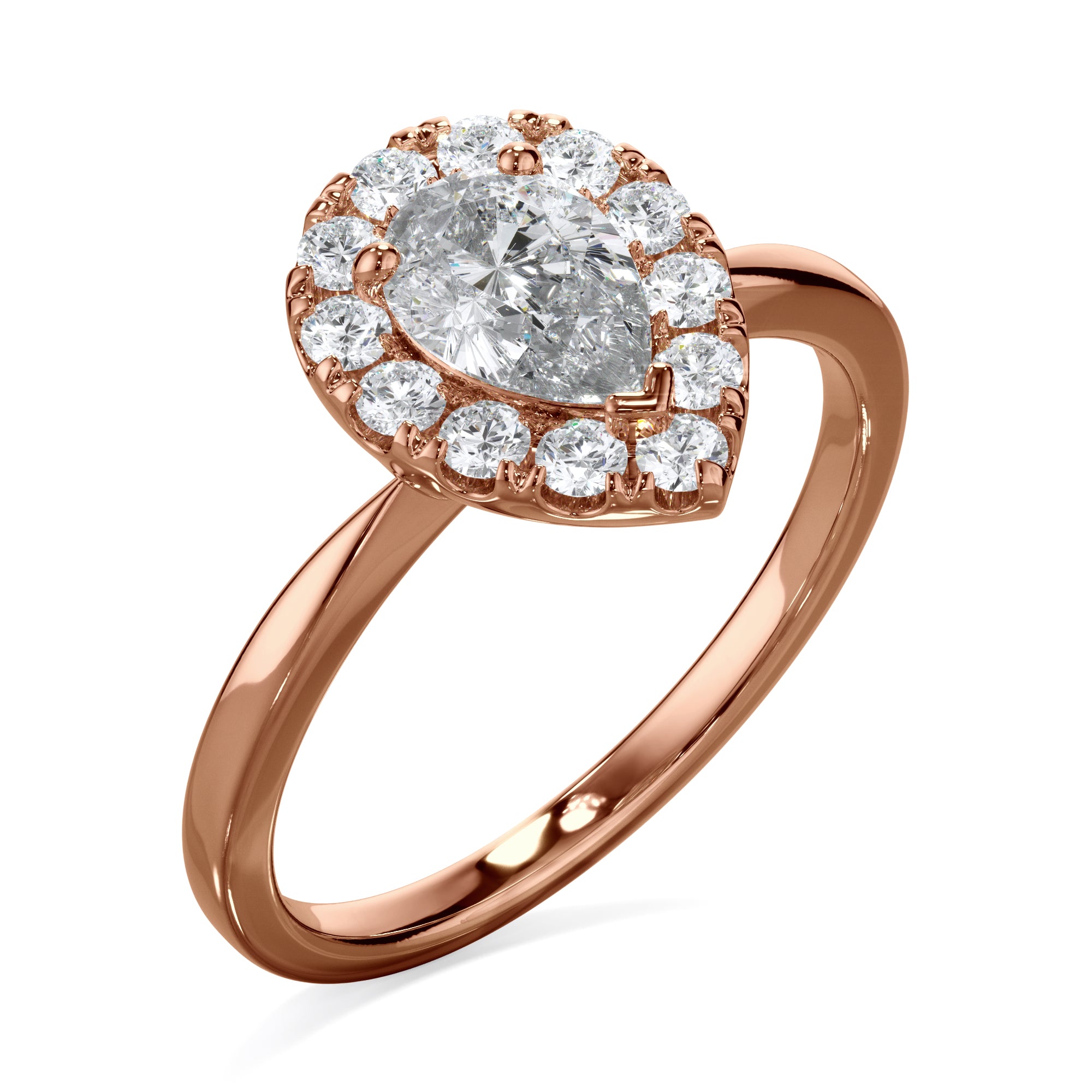 Ivy 18k Rose Gold Pear Halo LAB Grown Bloom Diamond Ring TDW 0.90ct