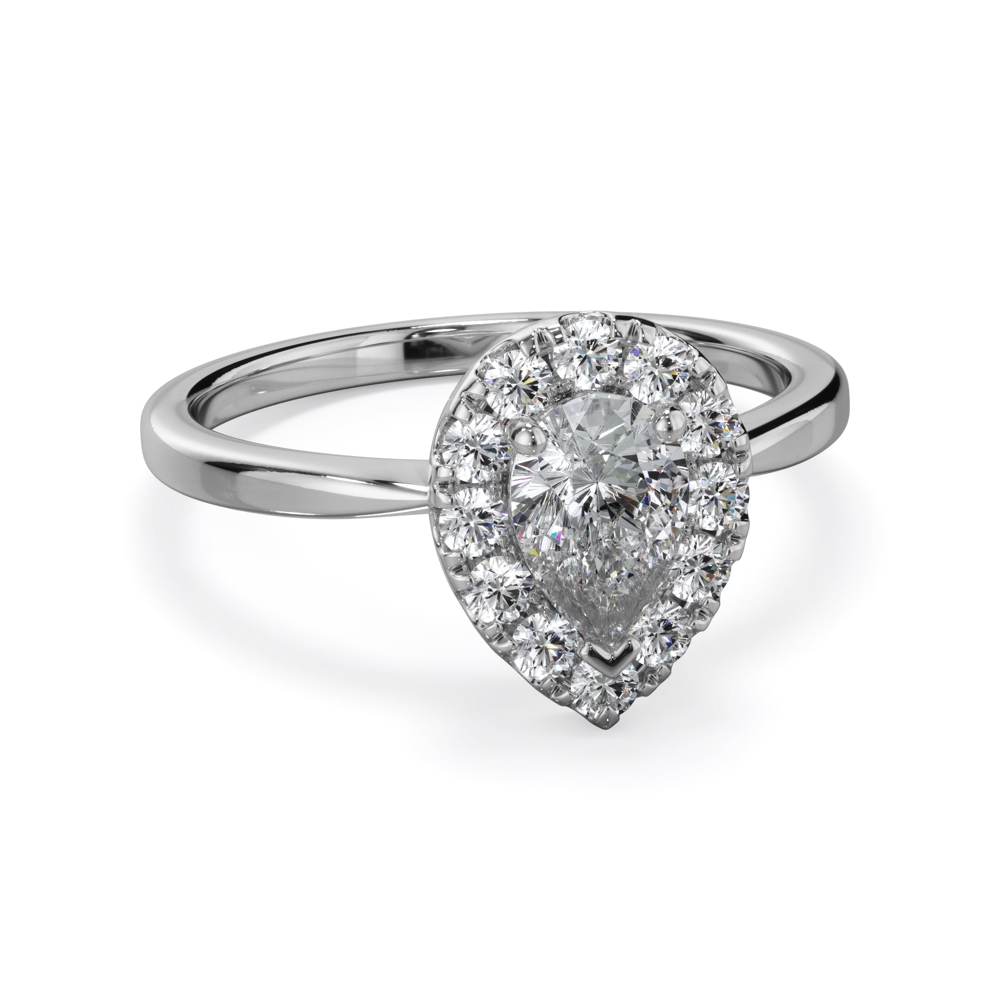 Ivy Platinum Pear Halo LAB Grown Bloom Diamond Ring TDW 0.90ct