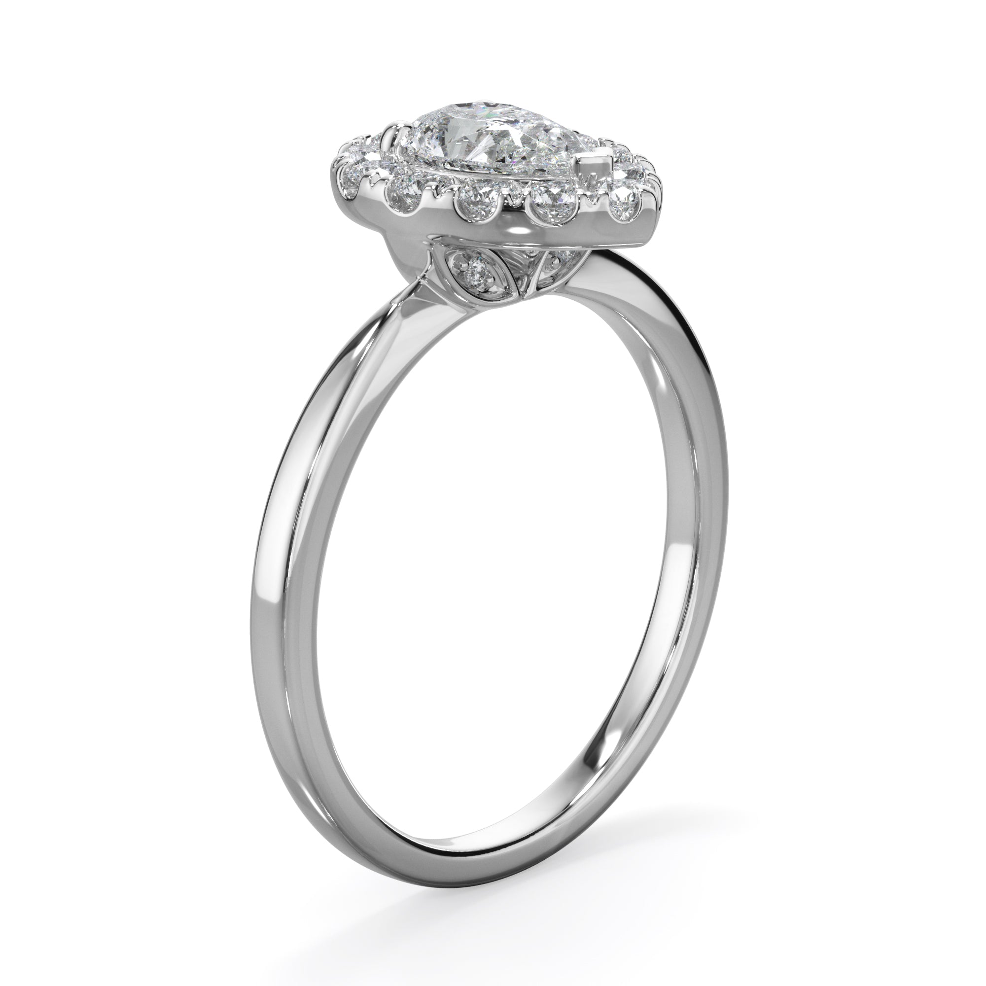 Ivy Platinum Pear Halo LAB Grown Bloom Diamond Ring TDW 0.90ct