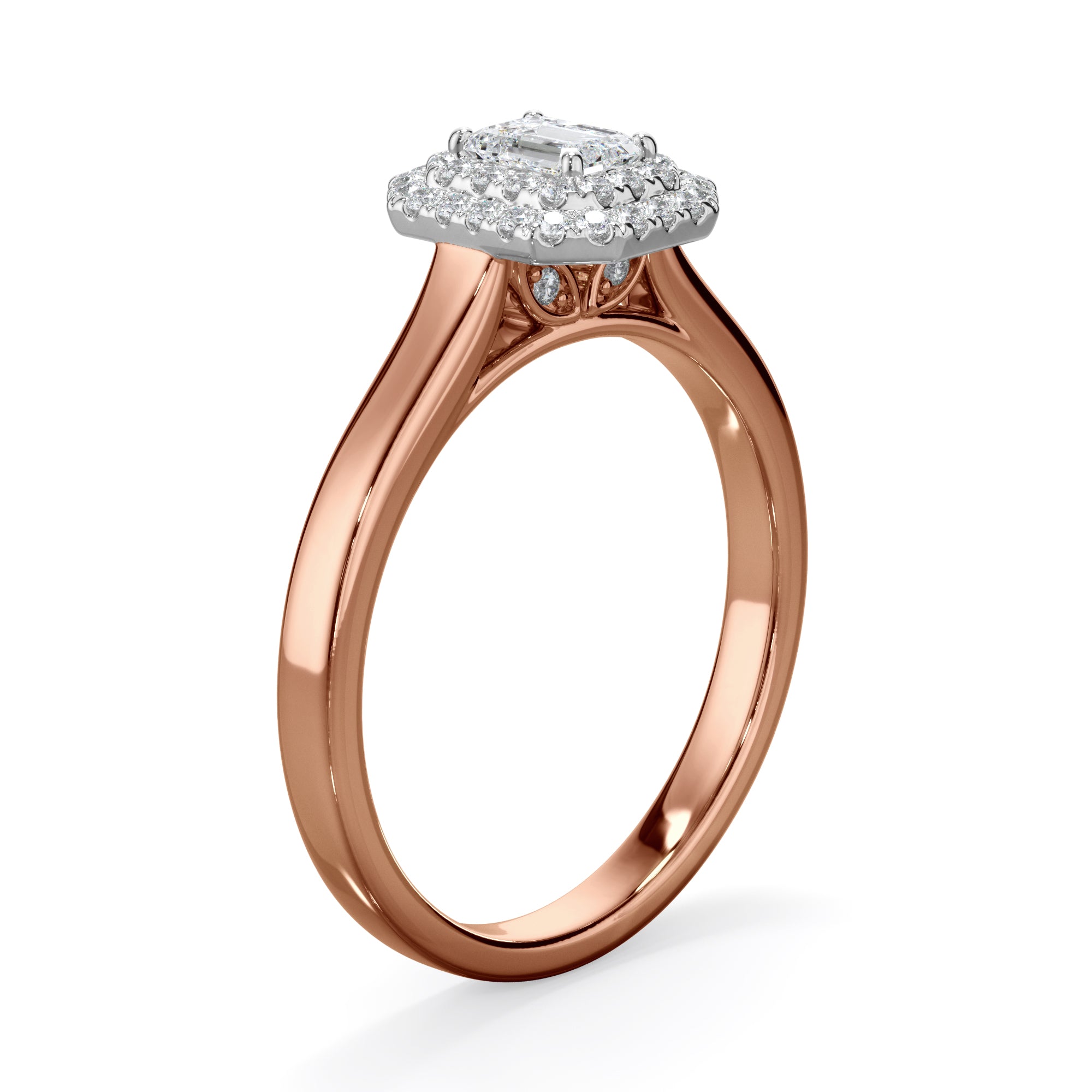 Magnolia 18k Rose Gold Emerald Cut Double Halo LAB Grown Bloom Diamond Ring