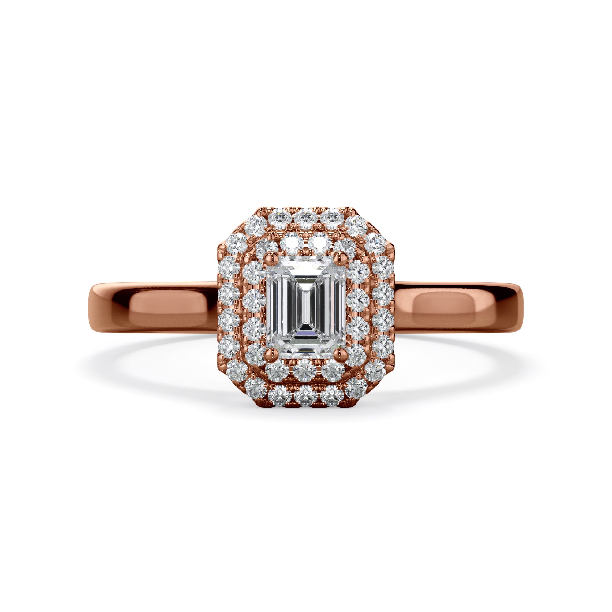Magnolia 18k Rose Gold Emerald Cut Double Halo LAB Grown Bloom Diamond Ring
