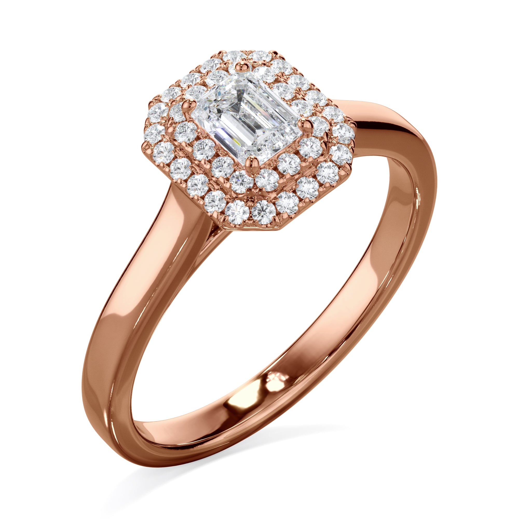 Magnolia 18k Rose Gold Emerald Cut Double Halo LAB Grown Bloom Diamond Ring