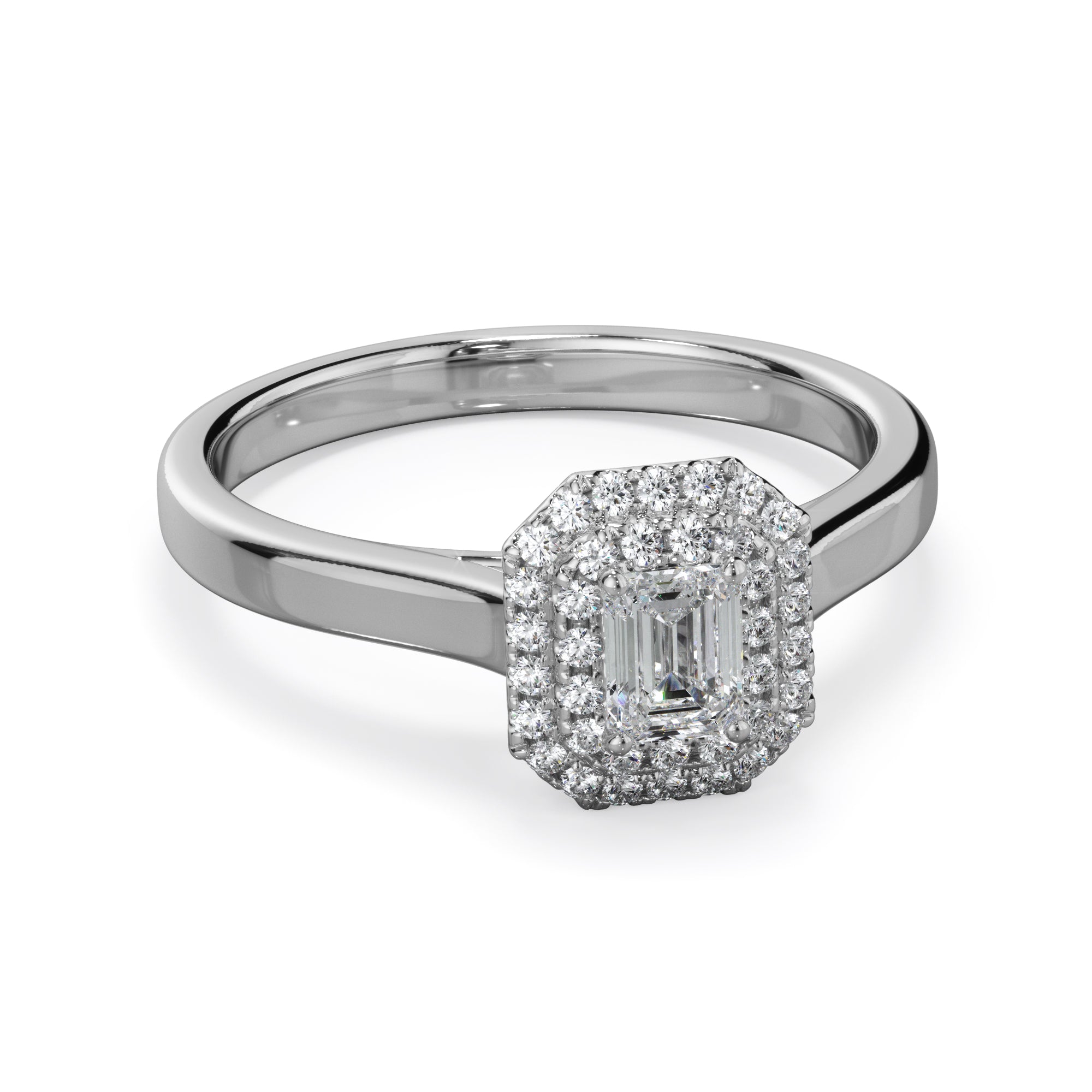 Magnolia Platinum Emerald Cut Double Halo LAB Grown Bloom Diamond Ring