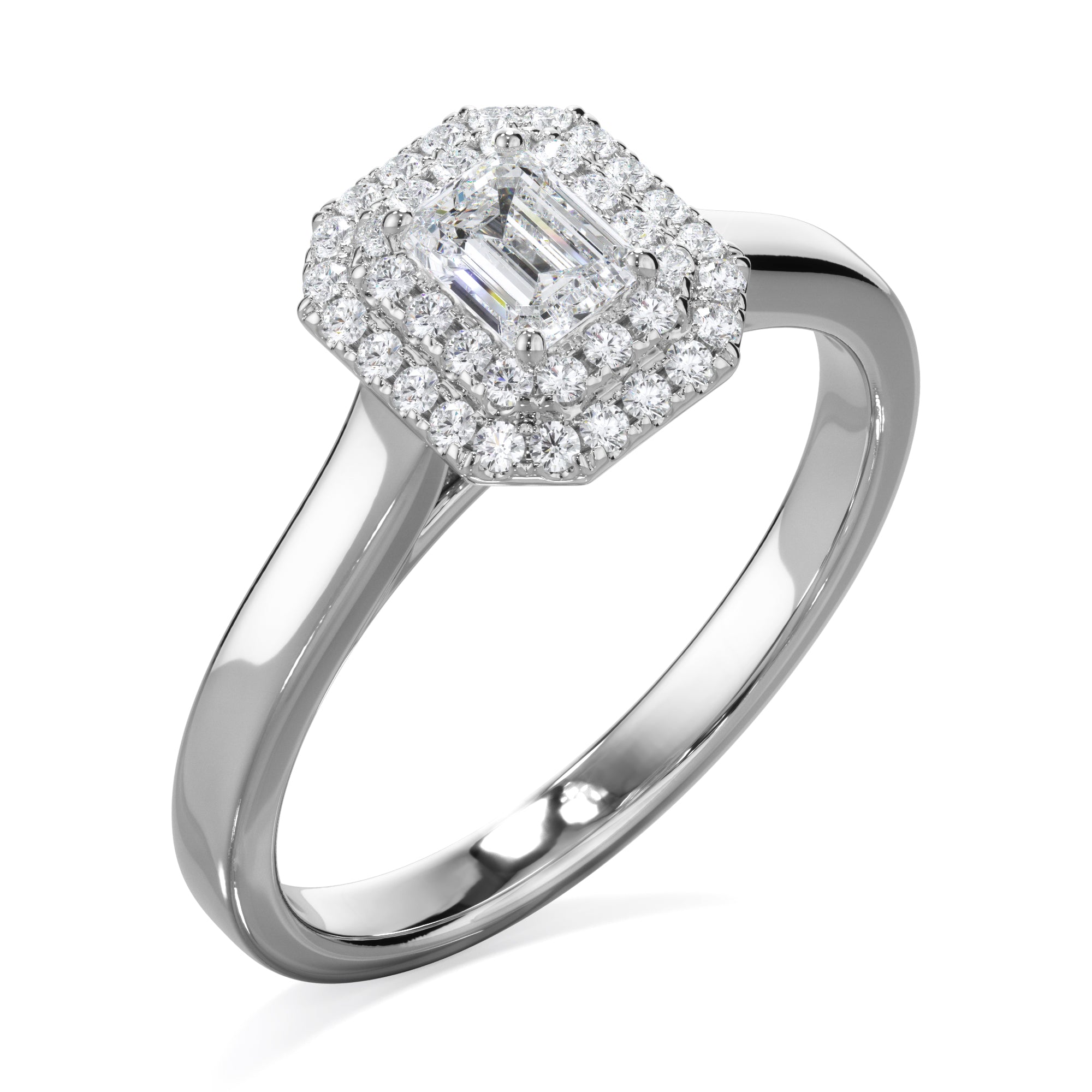 Magnolia Platinum Emerald Cut Double Halo LAB Grown Bloom Diamond Ring