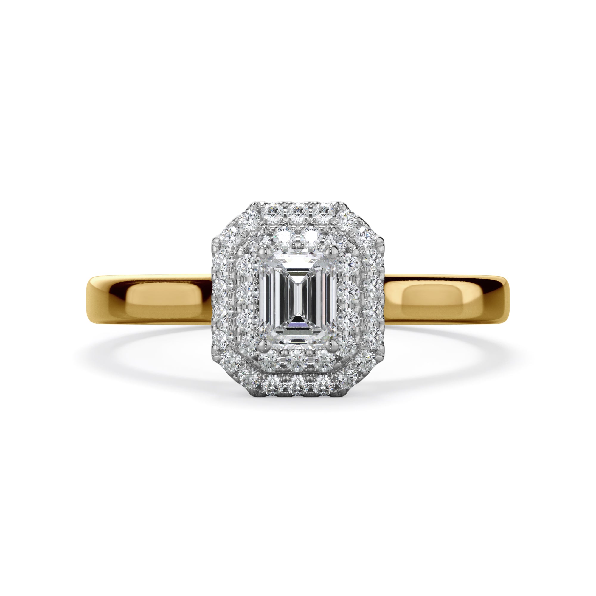Magnolia 18k Yellow Gold Emerald Cut Double Halo LAB Grown Bloom Diamond Ring