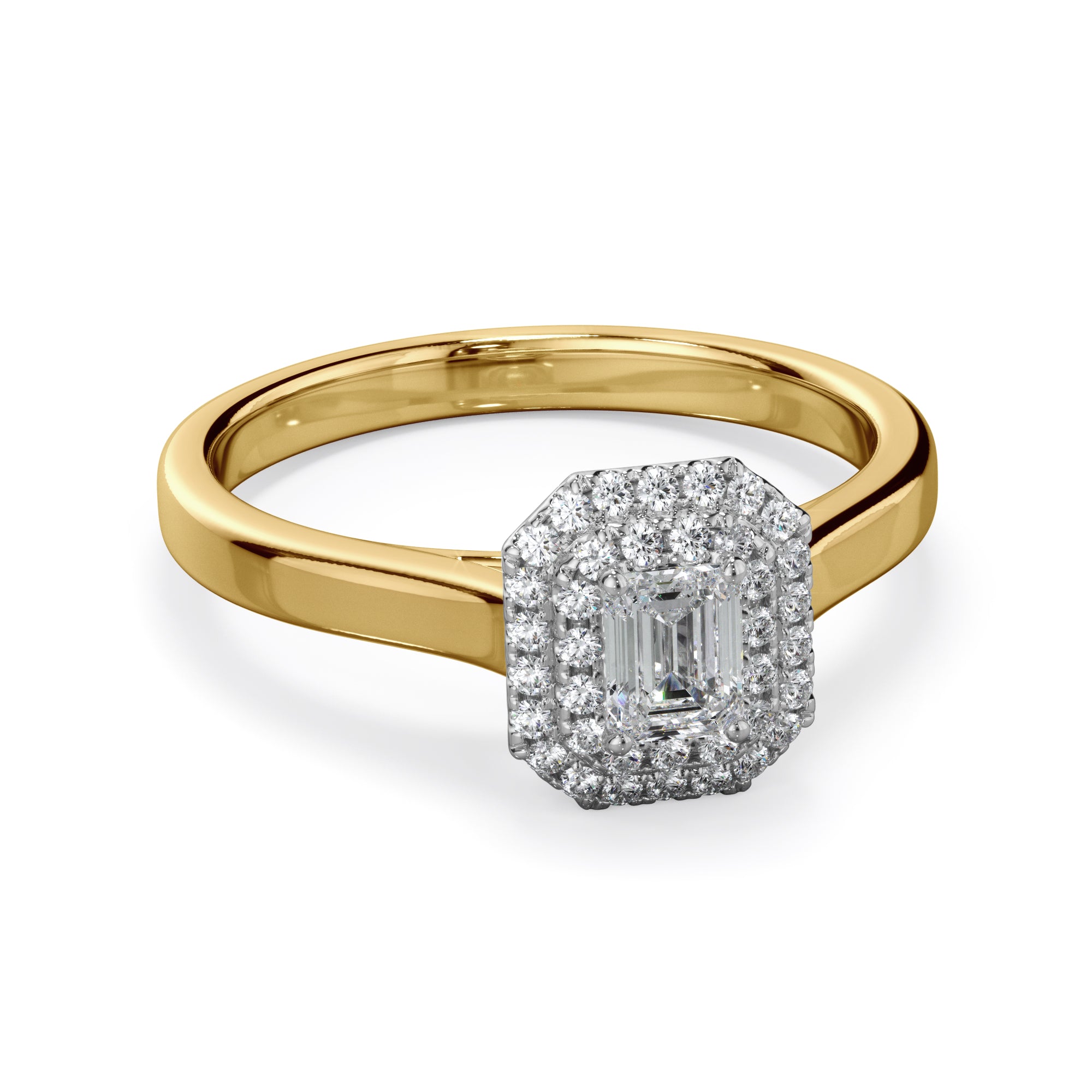 Magnolia 18k Yellow Gold Emerald Cut Double Halo LAB Grown Bloom Diamond Ring