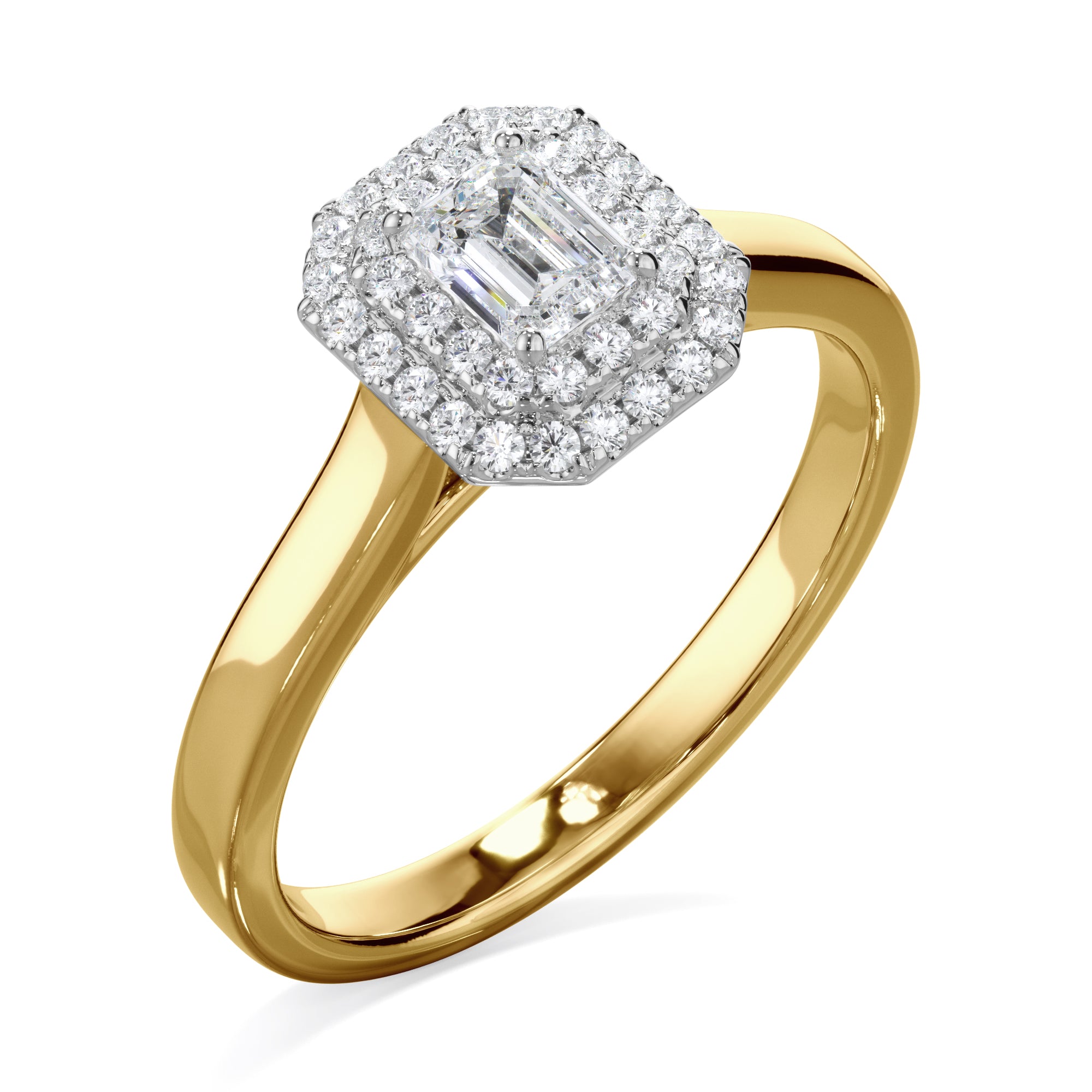 Magnolia 18k Yellow Gold Emerald Cut Double Halo LAB Grown Bloom Diamond Ring