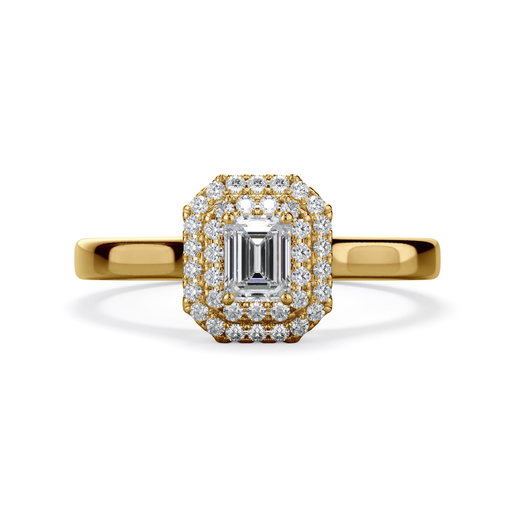 Magnolia 18k Yellow Gold Emerald Cut Double Halo LAB Grown Bloom Diamond Ring