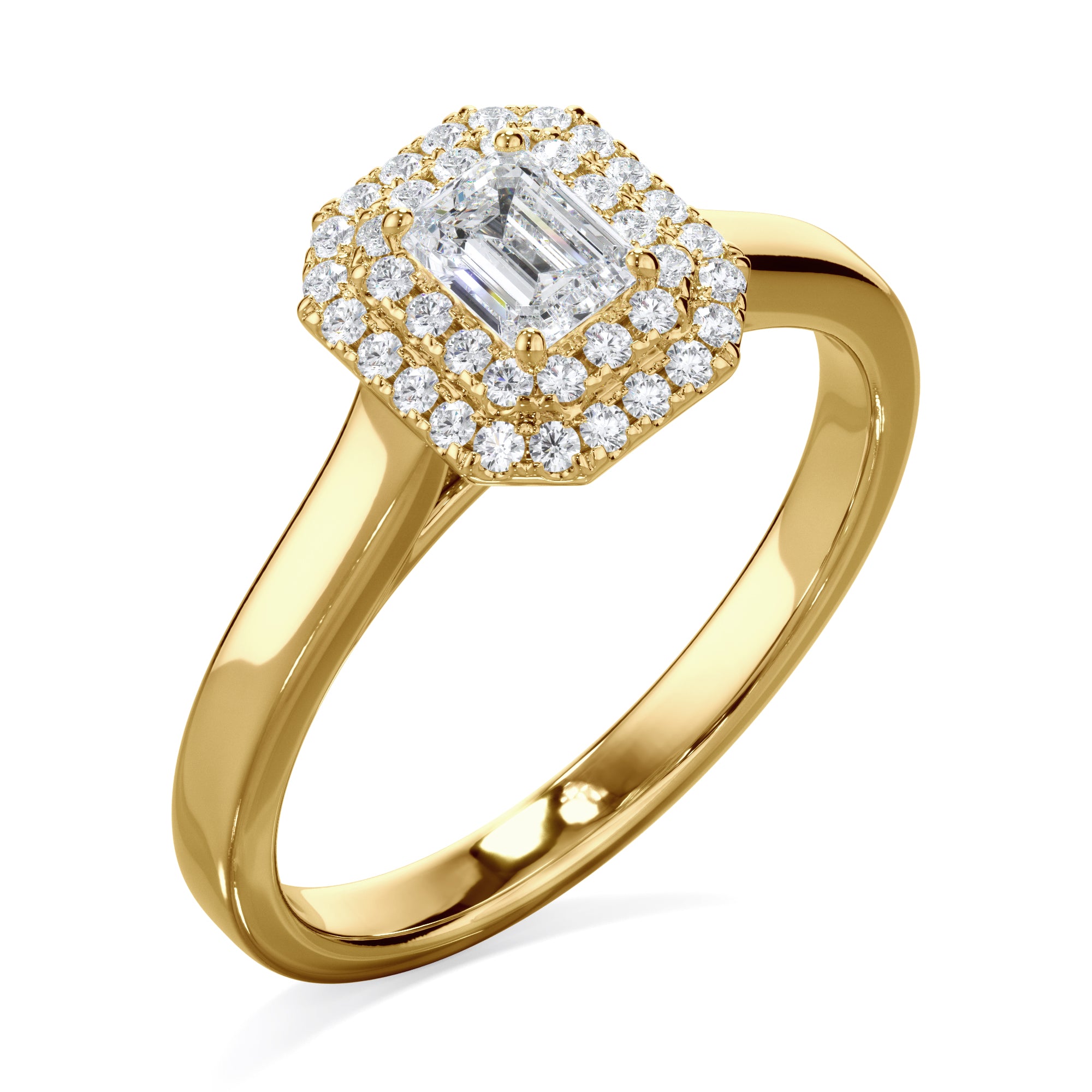 Magnolia 18k Yellow Gold Emerald Cut Double Halo LAB Grown Bloom Diamond Ring