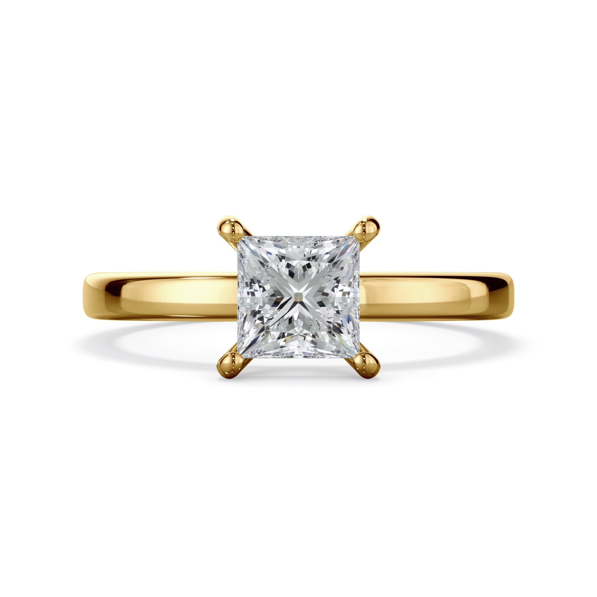Pansy 18k Yellow Gold 1.0ct Princess Cut Solitare LAB Grown Bloom Diamond Ring