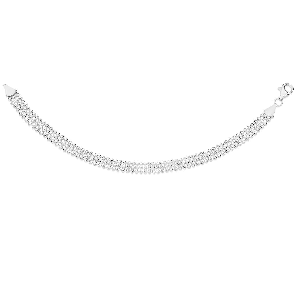Silver diamond cut ball triple row necklet