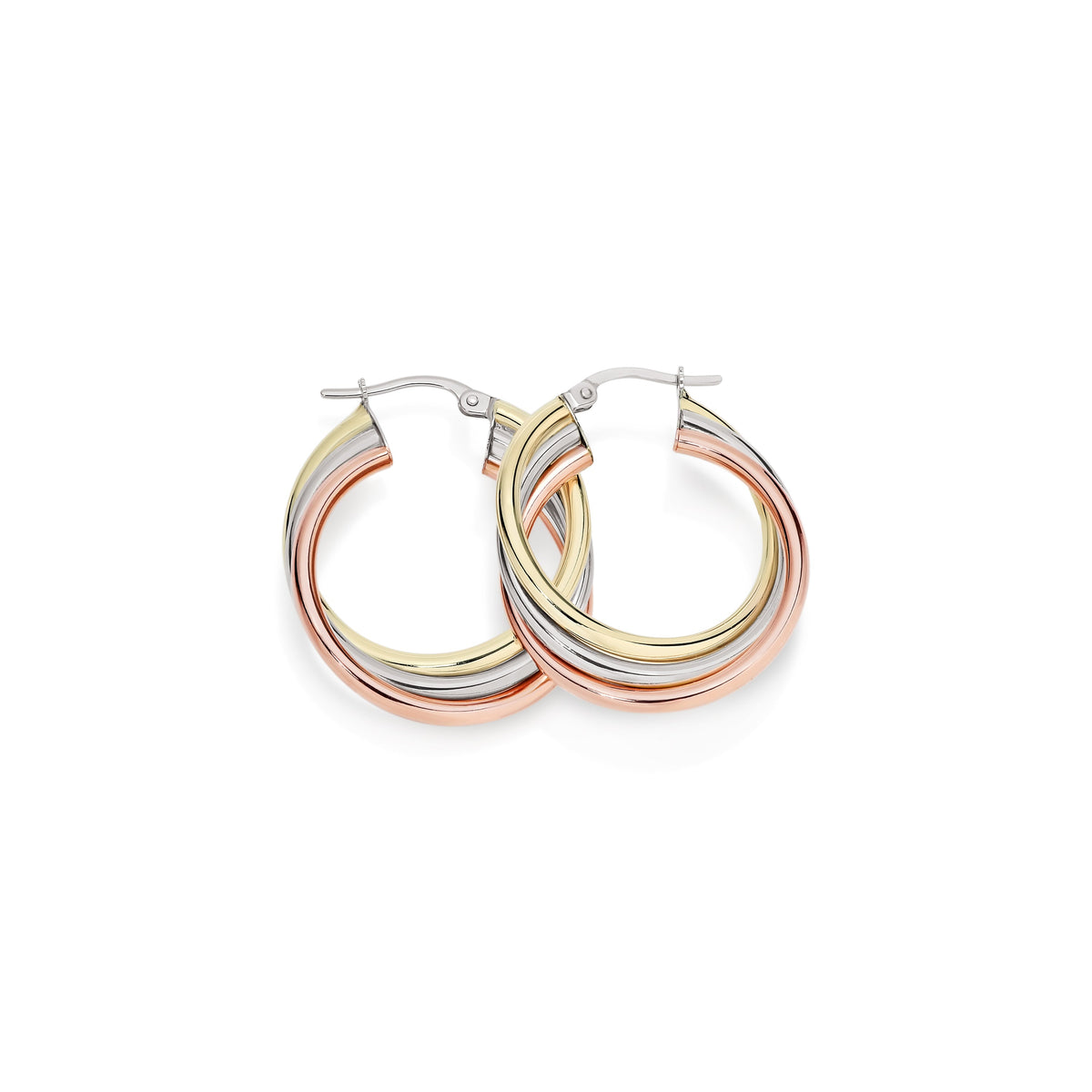 9ct 3 tone 20mm russian hoop earrings