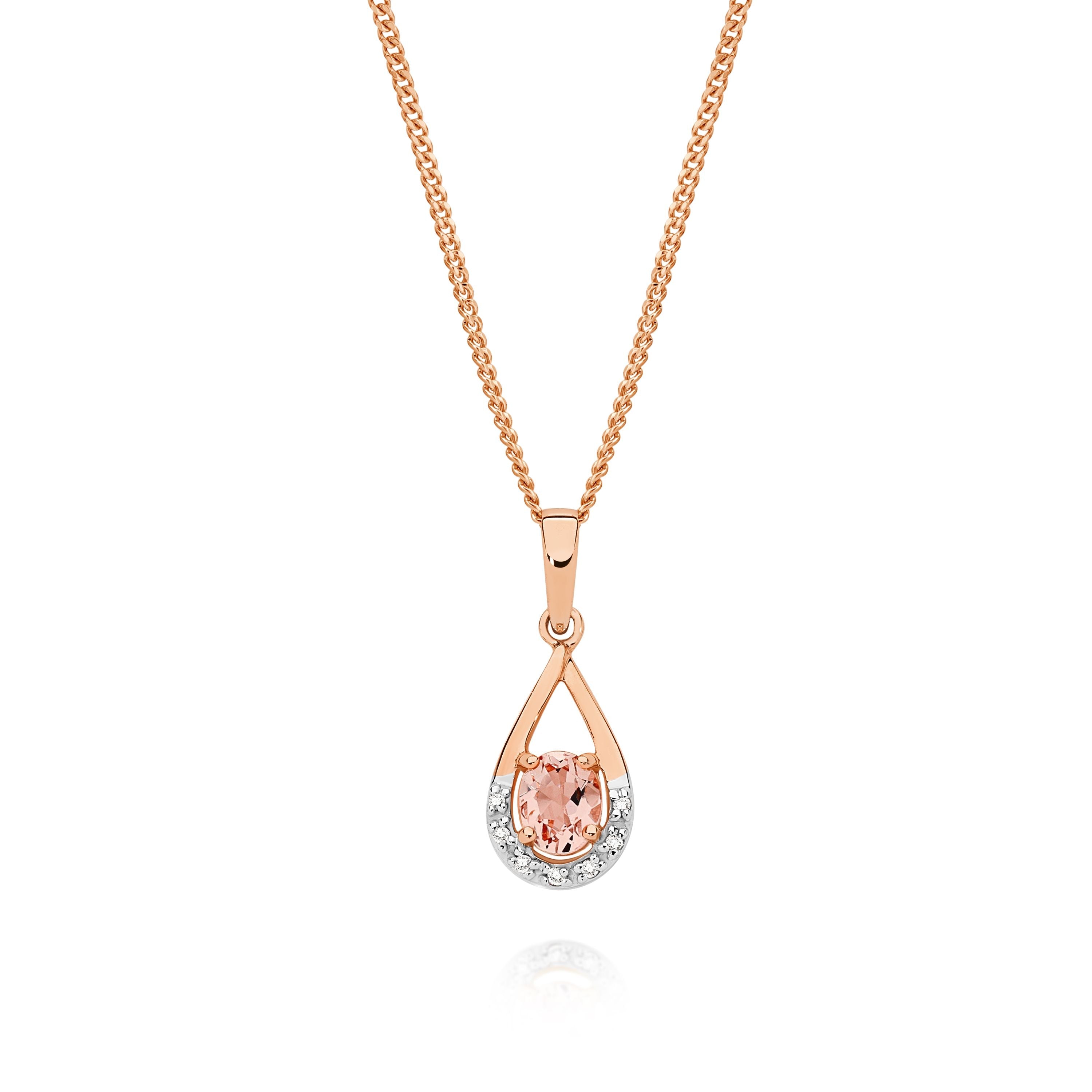 9ct Rose Gold Oval Morganite and Diamond Drop Pendant