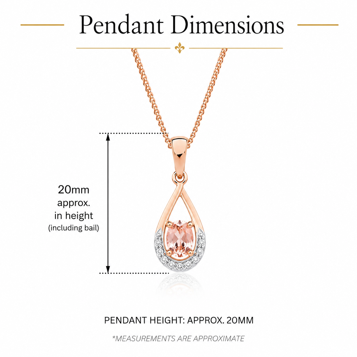 9ct Rose Gold Oval Morganite and Diamond Drop Pendant