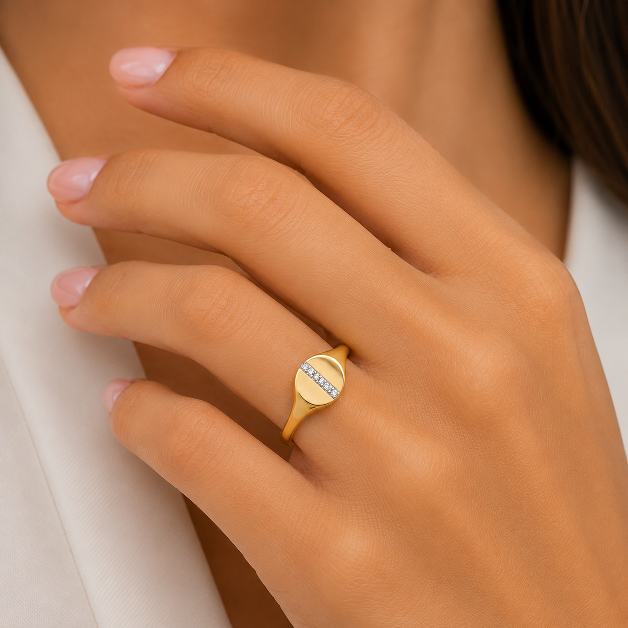 9ct Yellow Gold 0.03ct Diamond Row Signet Ring