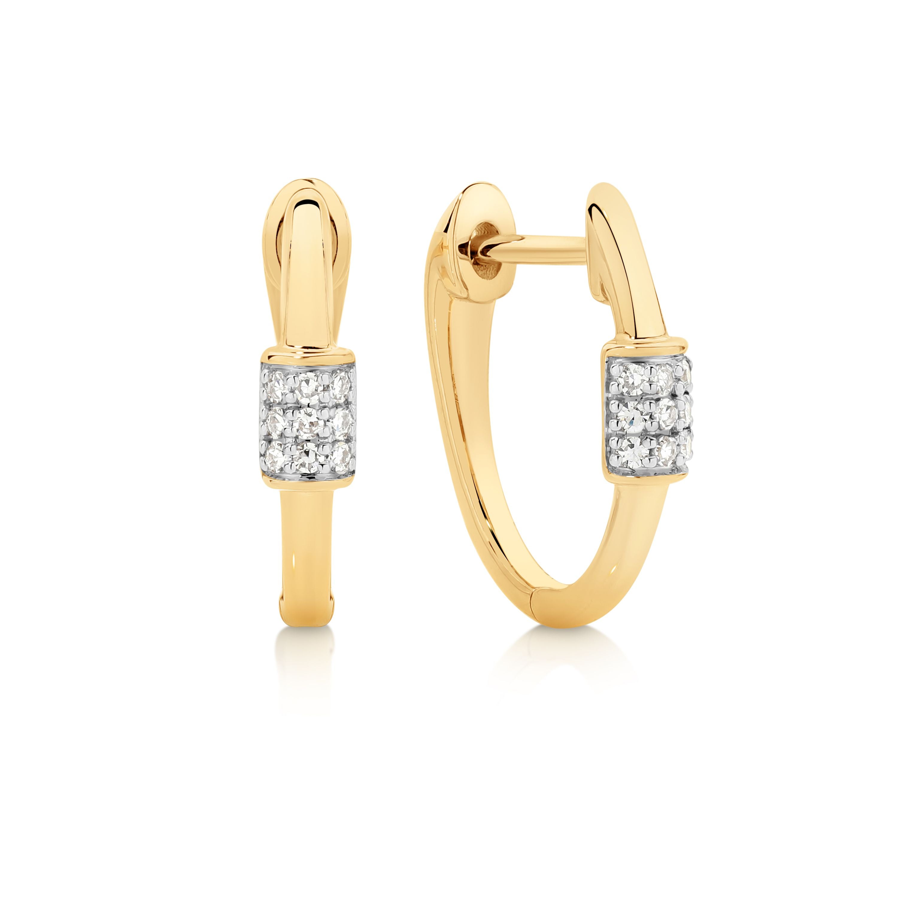 9ct Yellow Gold 0.05ct Oval Huggie Earrings with Diamond Barrel Feature