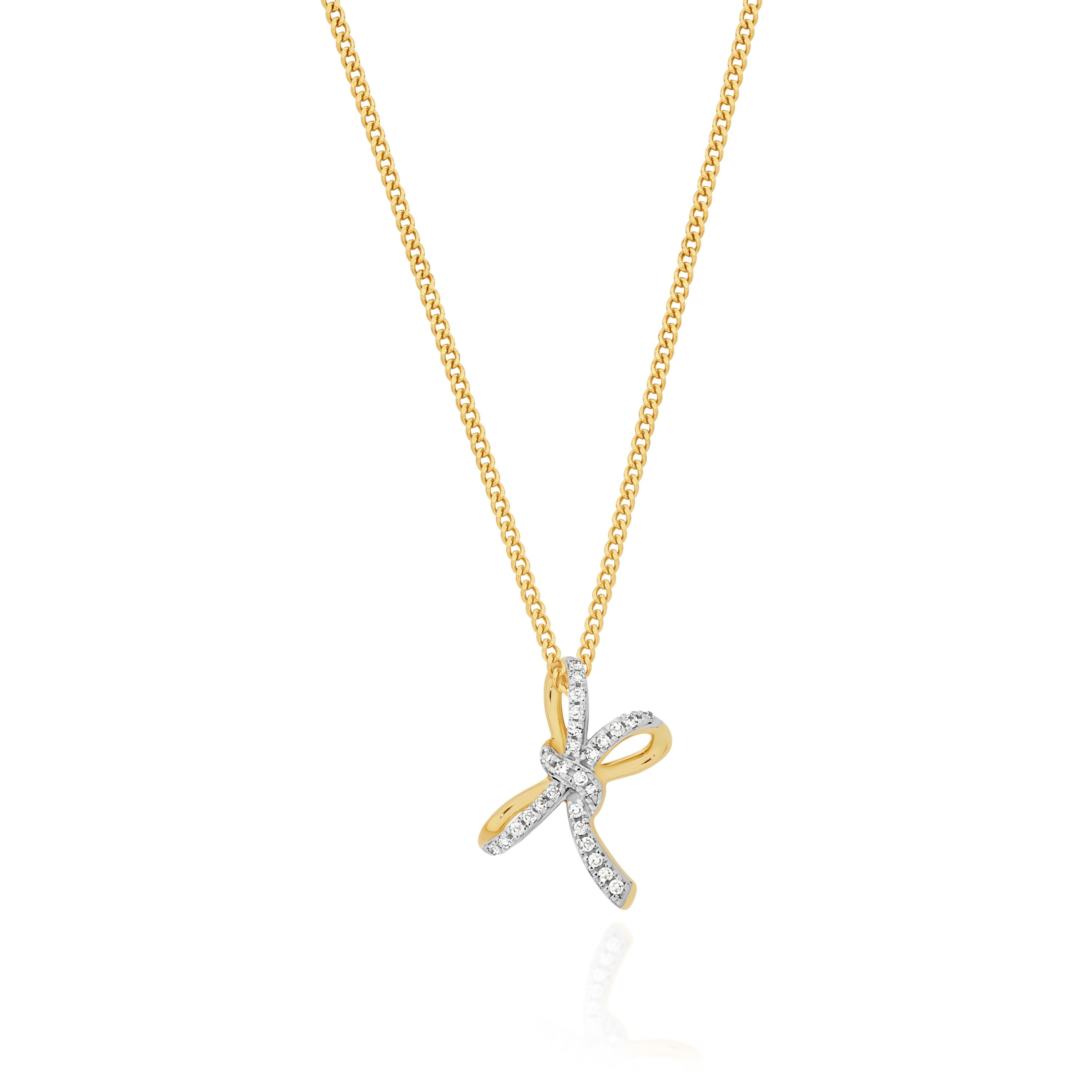 9ct Yellow Gold 0.07ct Diamond Bow Slider Pendant