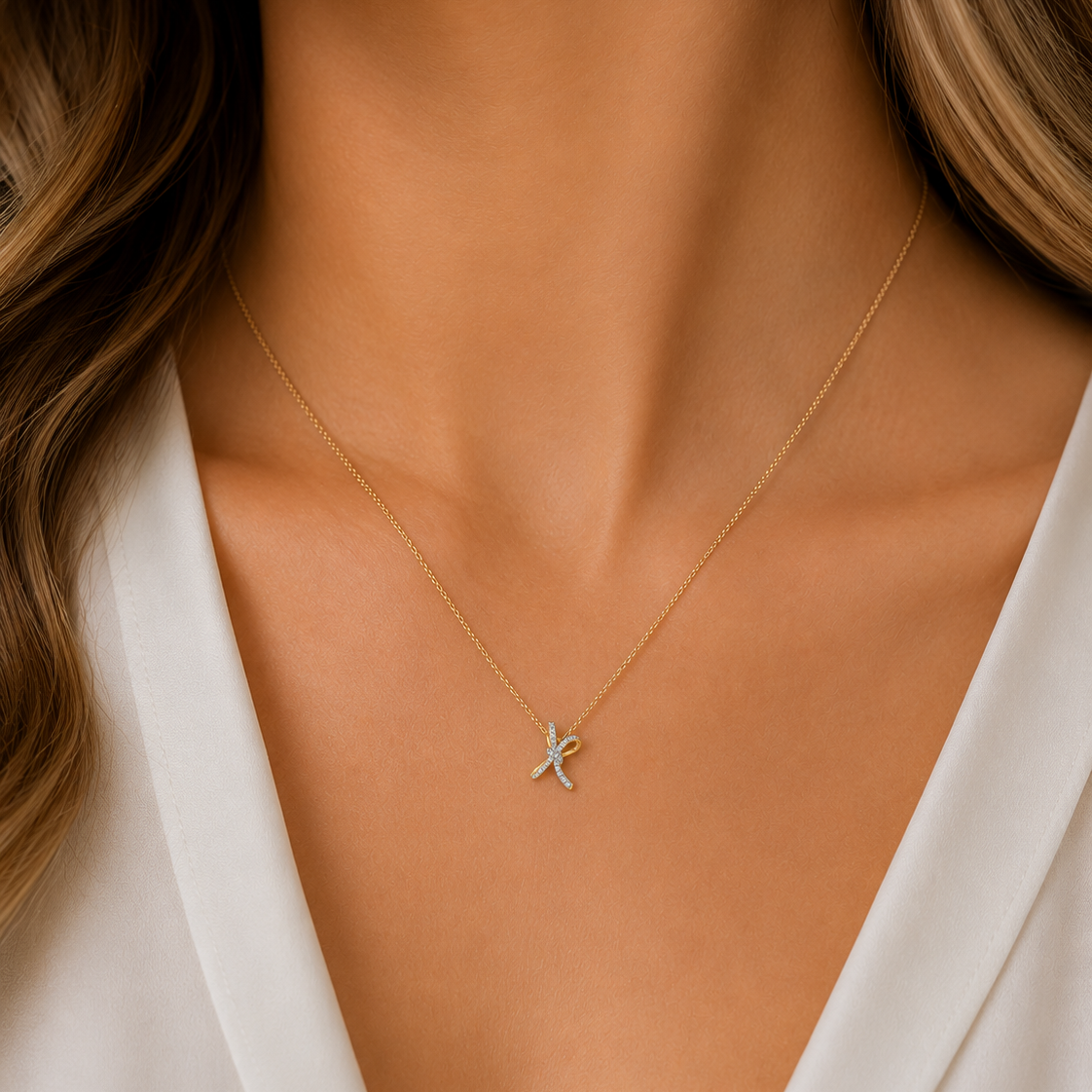 9ct Yellow Gold 0.07ct Diamond Bow Slider Pendant