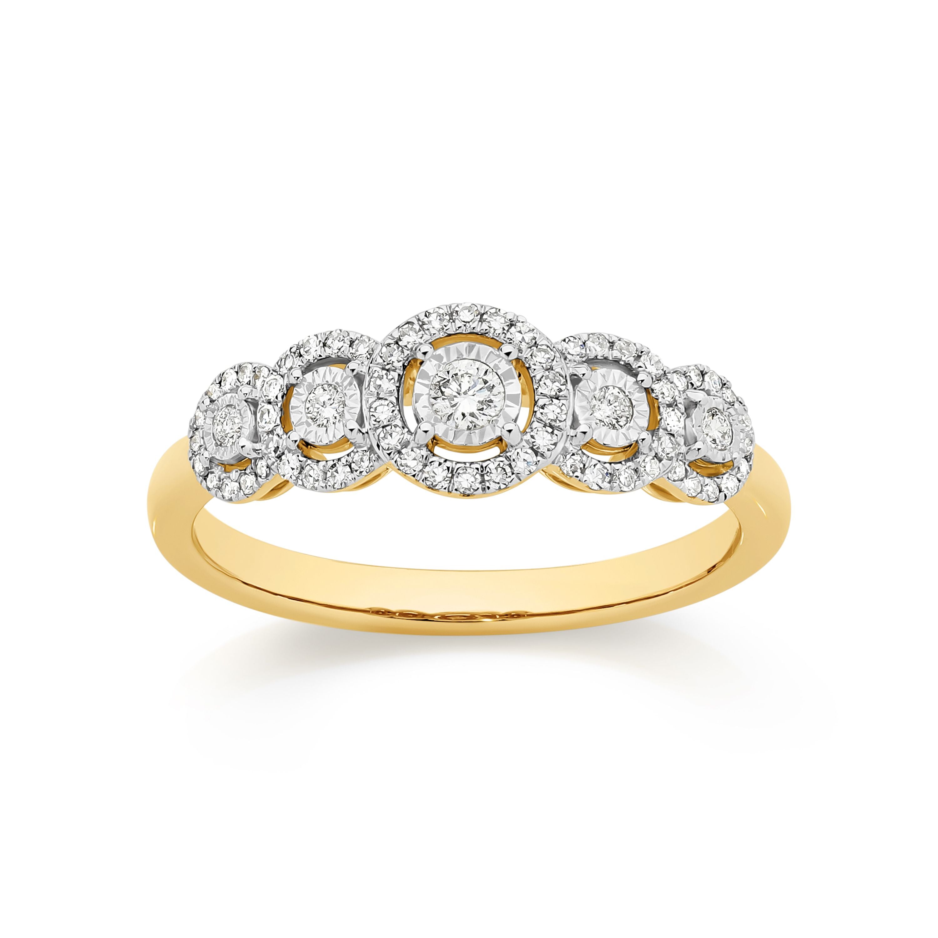 9ct Yellow Gold 0.25ct Diamond Miracle Plate Halo Ring