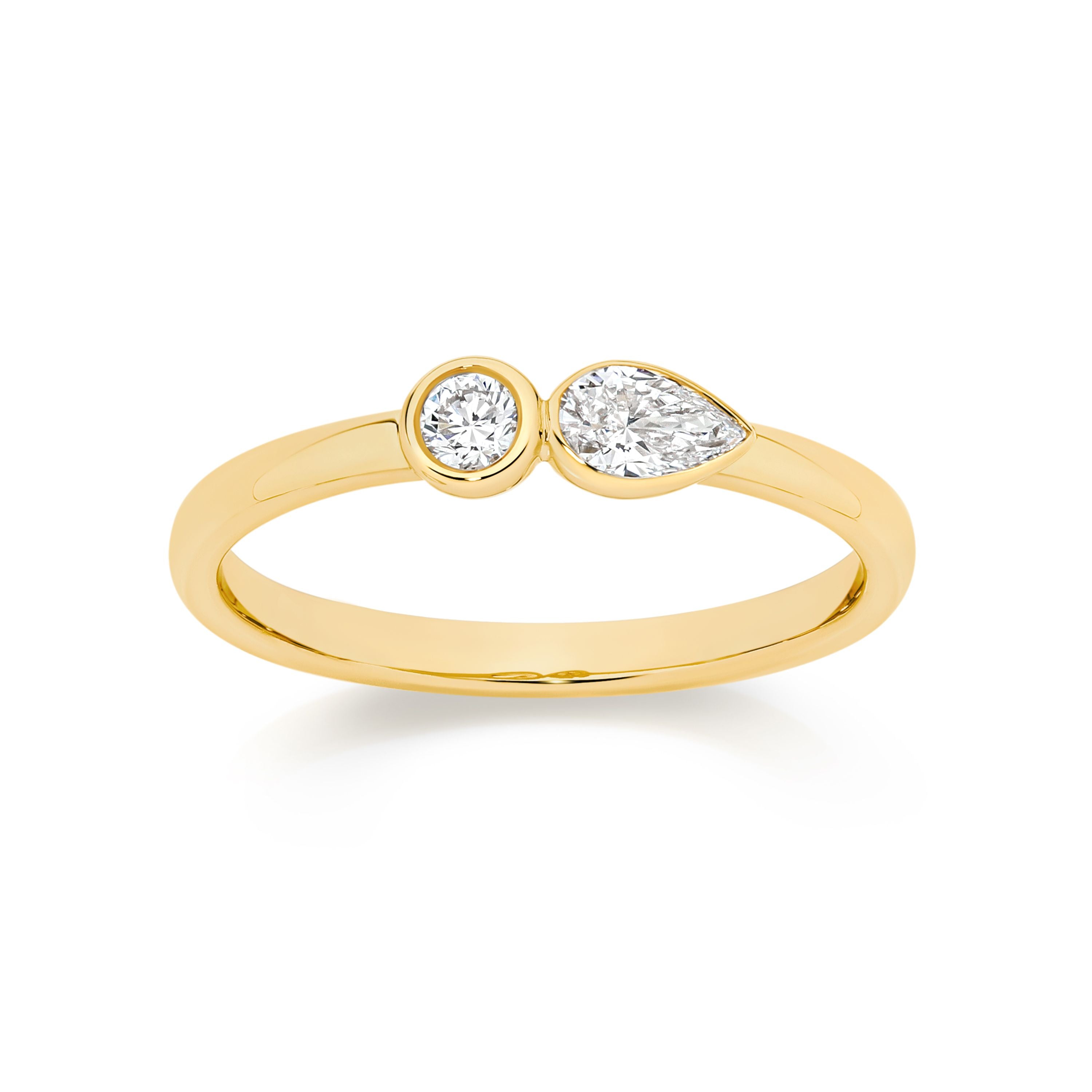 9ct Yellow Gold 0.35ct Pear and Round Bezel Set Lab Diamond Ring