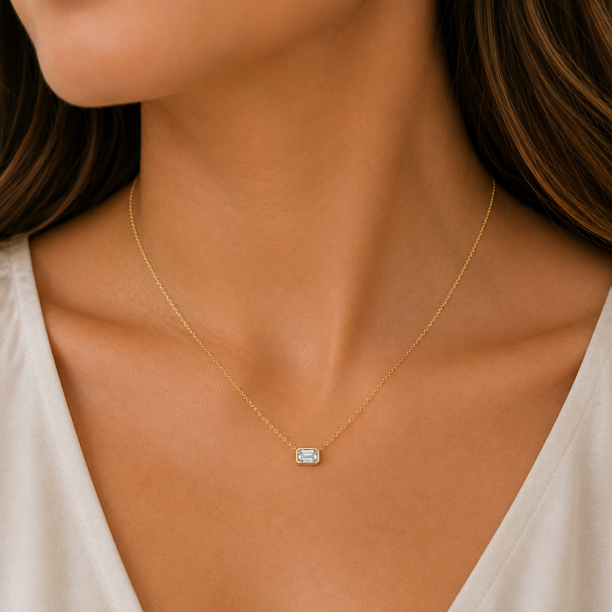 9ct Yellow Gold 1.00ct Emerald Cut Lab Grown Diamond Necklet