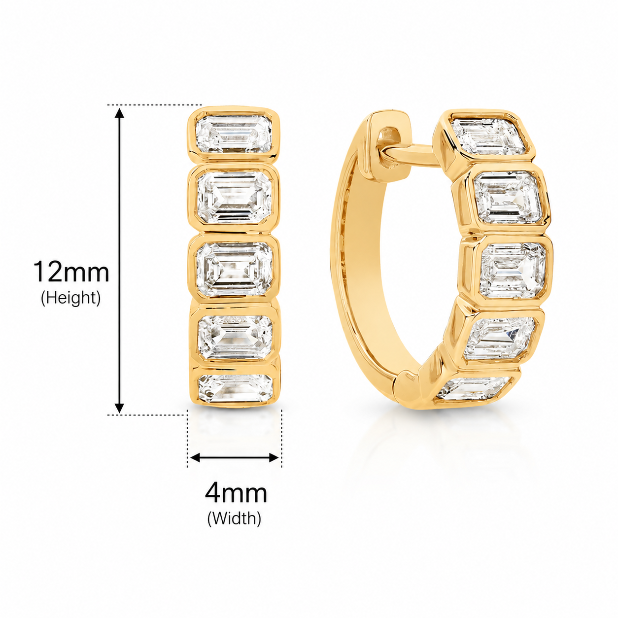 9ct Yellow Gold 1.00ct Lab Diamond Emerald Cut Huggies