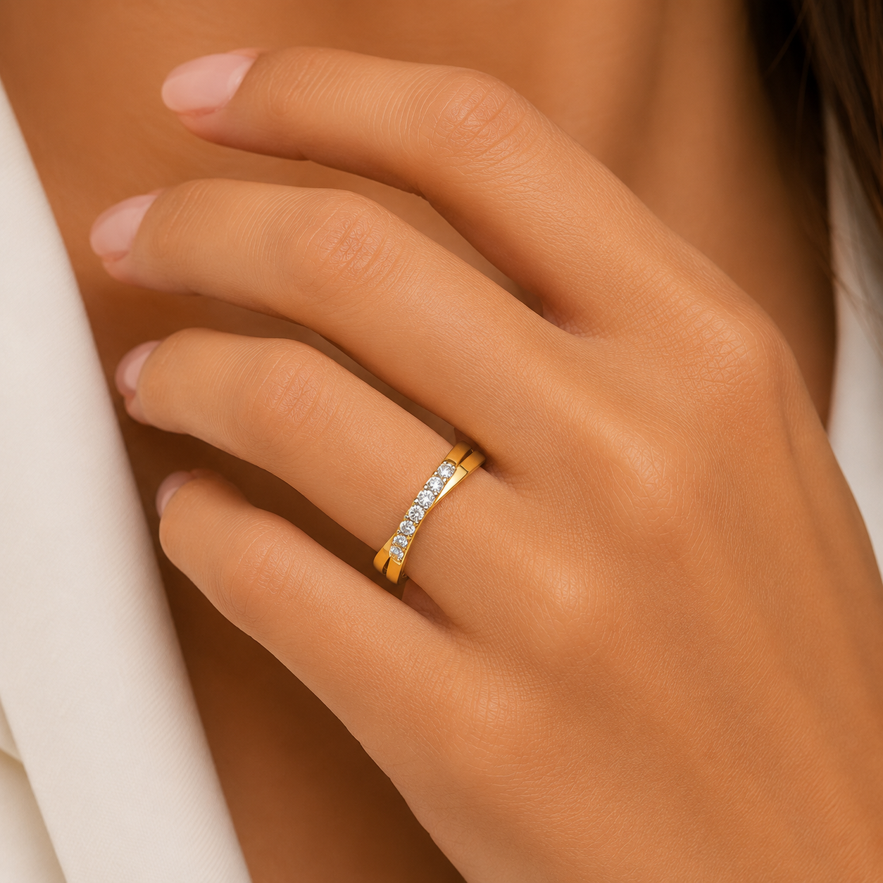 9ct Yellow Gold Cubic Zirconia Crossover Ring