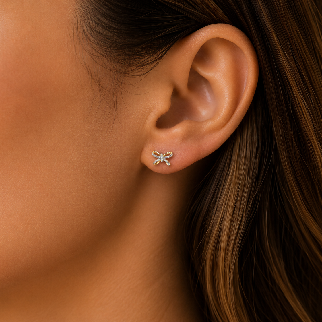 9ct Yellow Gold Diamond Bow Studs