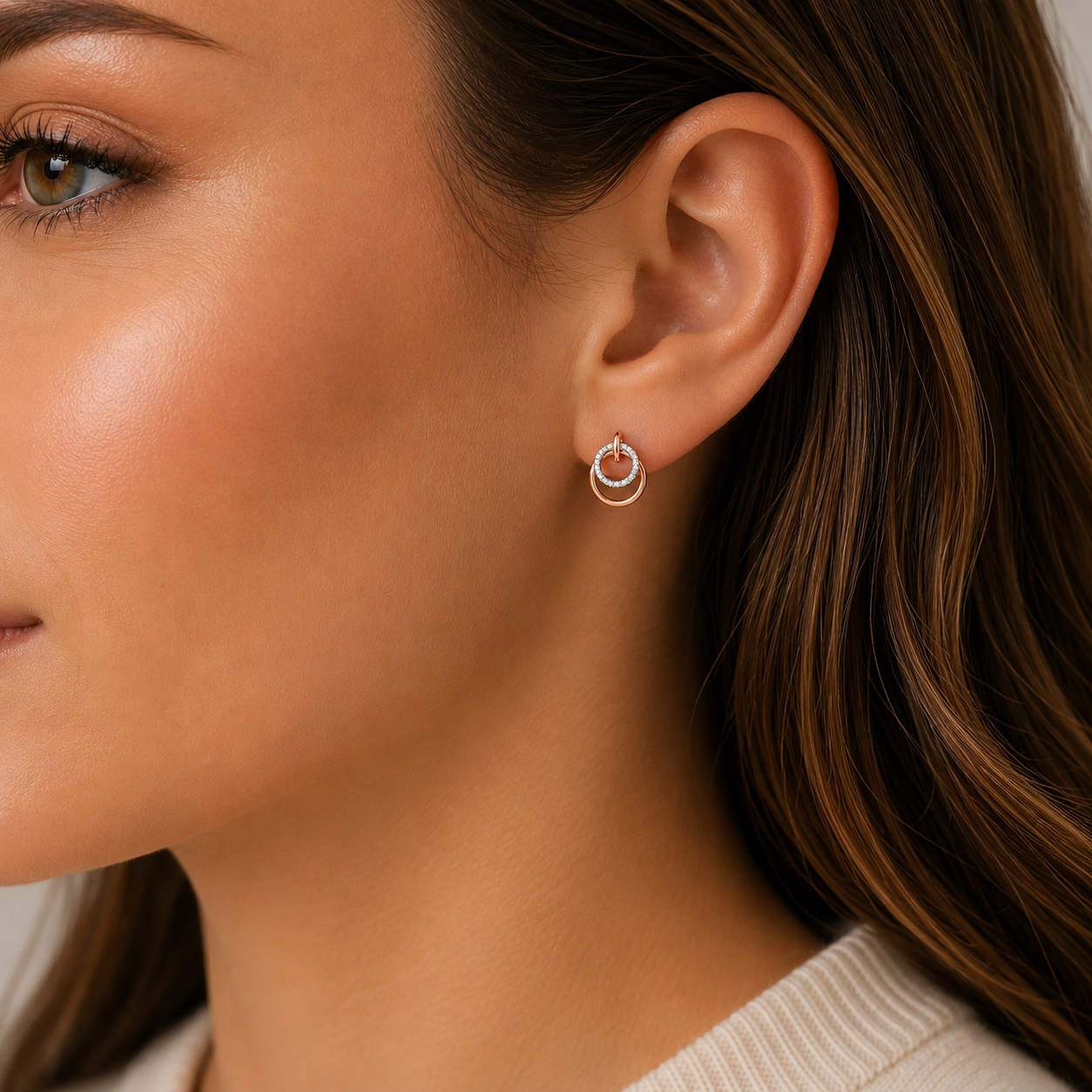 9ct rose gold 0.08ct diamond double circle earrings