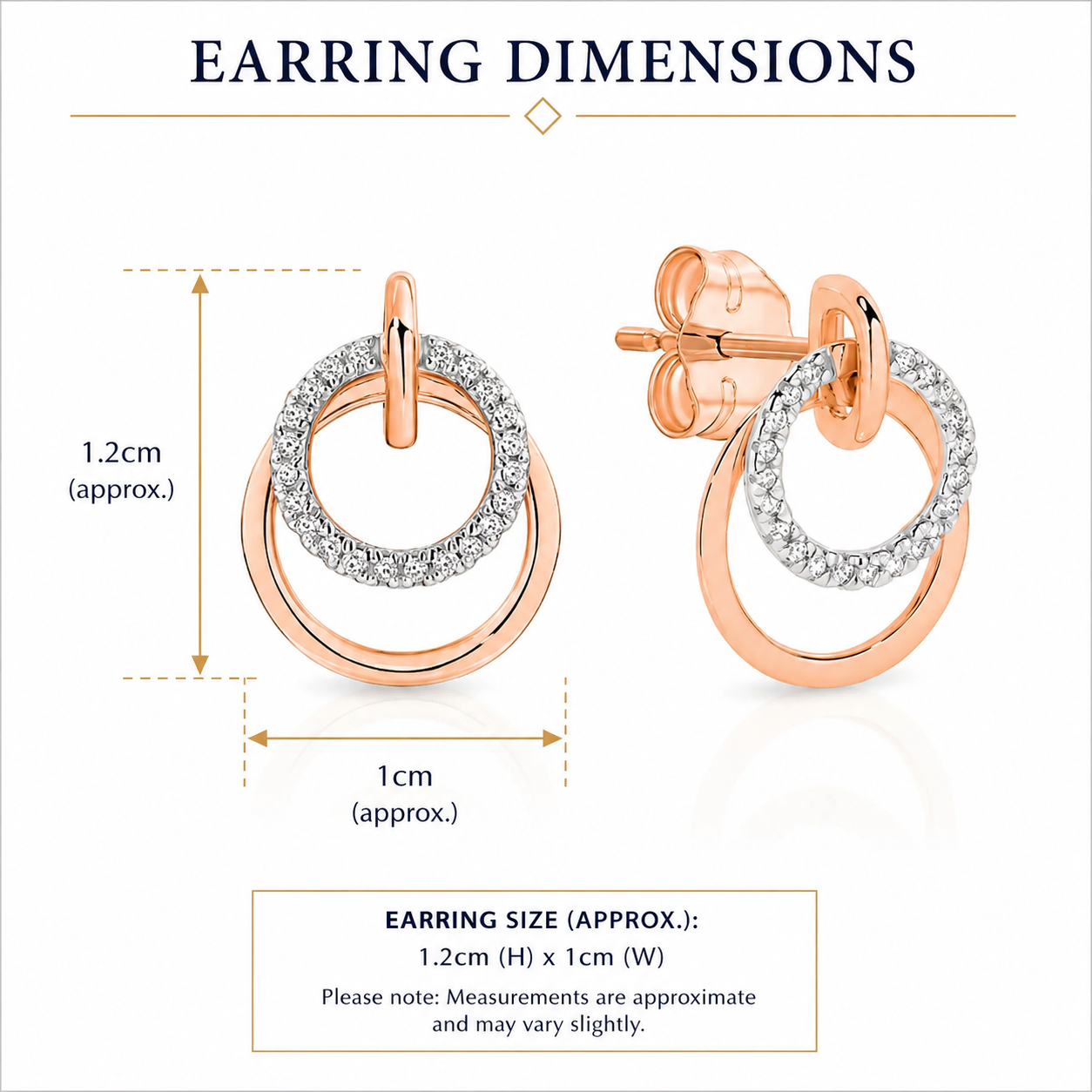 9ct rose gold 0.08ct diamond double circle earrings