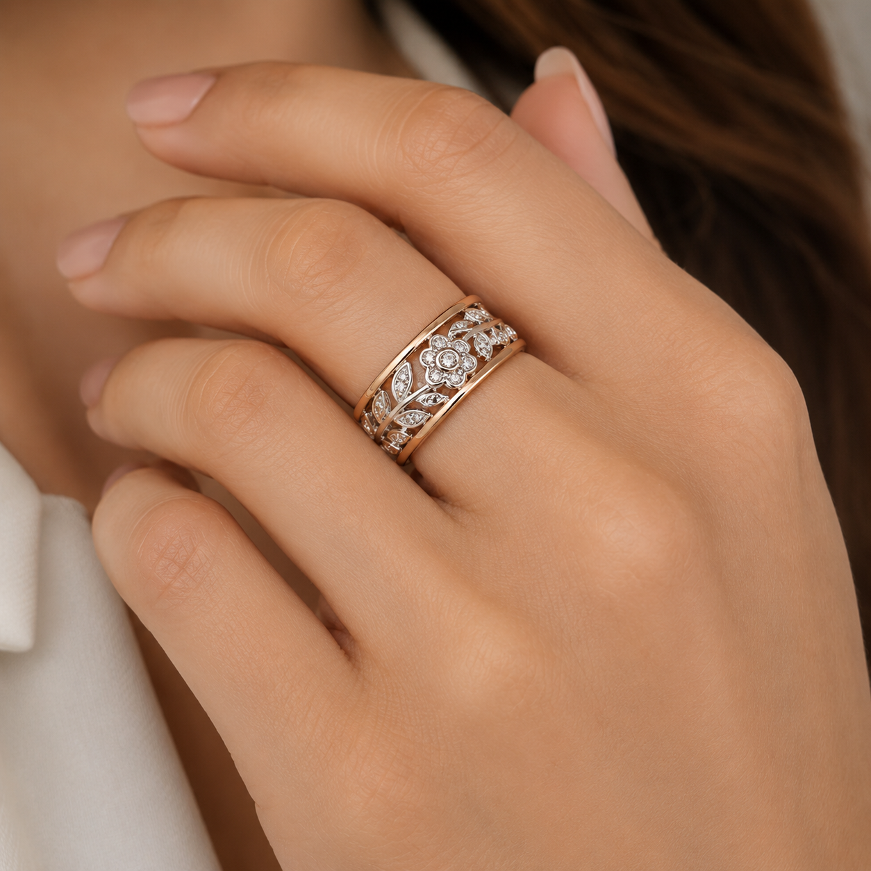 9ct rose gold 0.25ct diamond vine ring