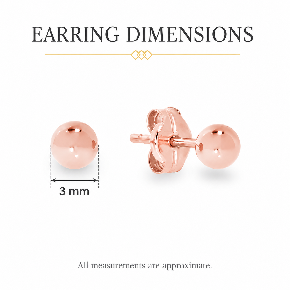 9ct rose gold 3mm ball stud earrings