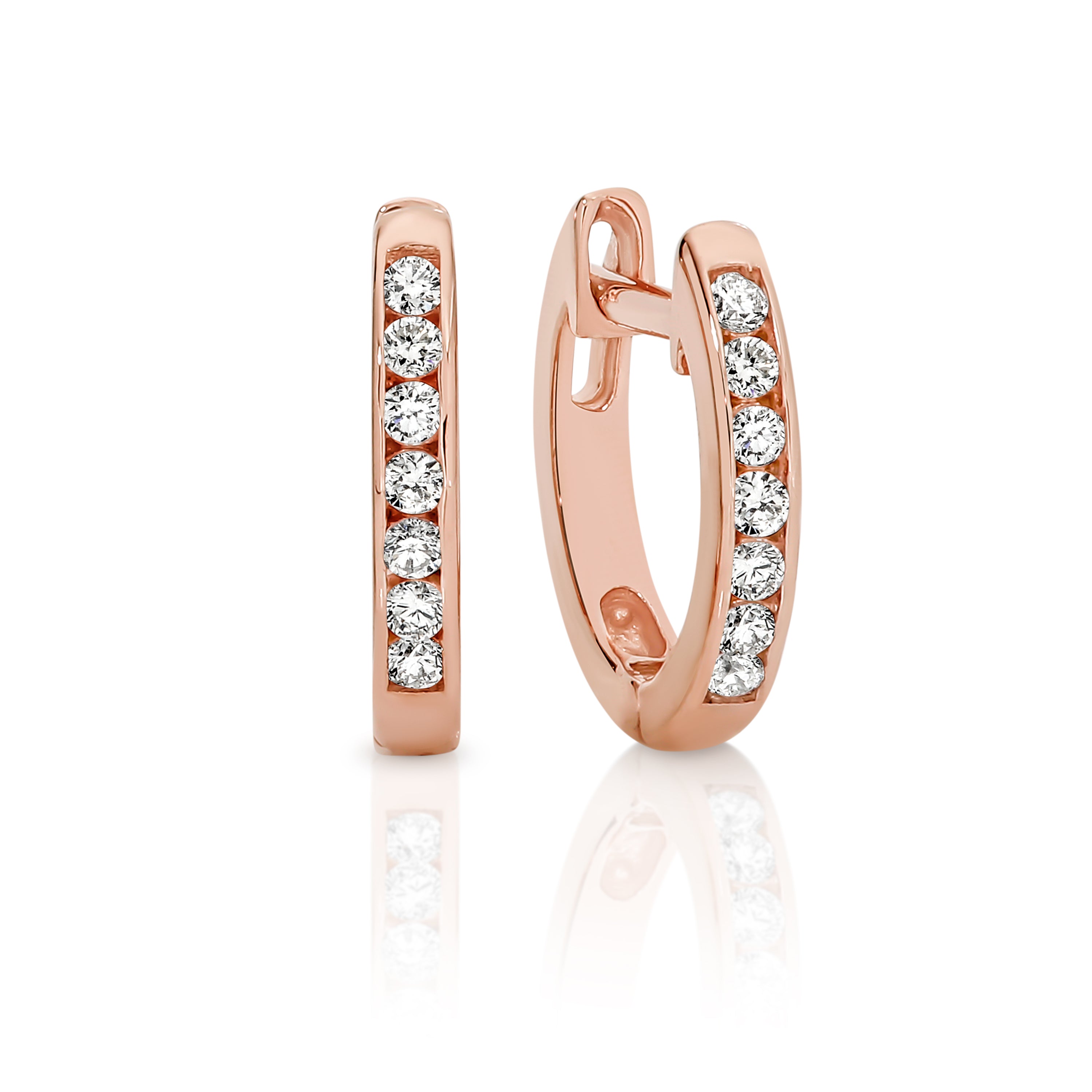 9ct rose gold channel set cubic zirconia huggie earrings