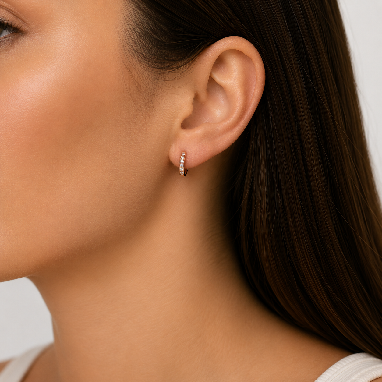 9ct rose gold channel set cubic zirconia huggie earrings