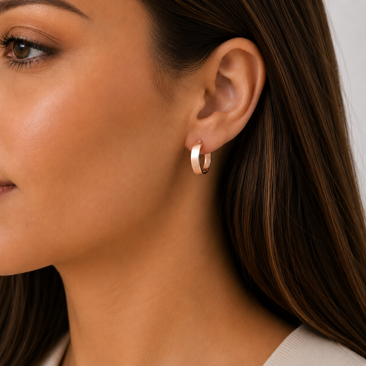 9ct rose gold half round 15mm hoop earrings