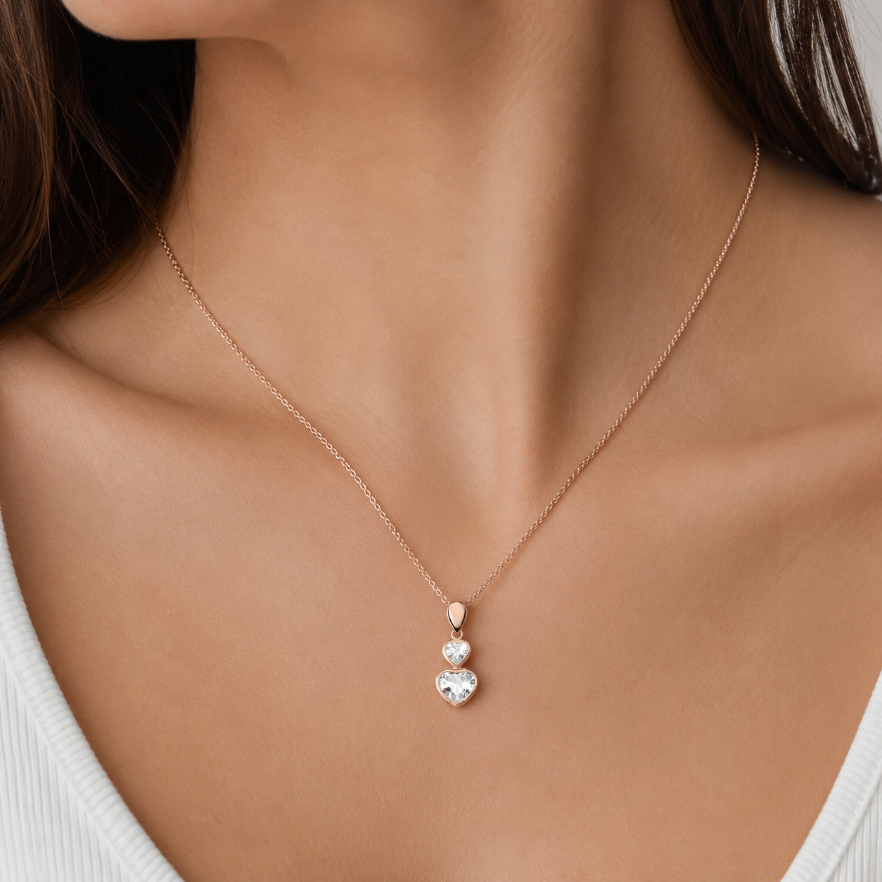 9ct rose gold stone set heart cubic zirconia pendant