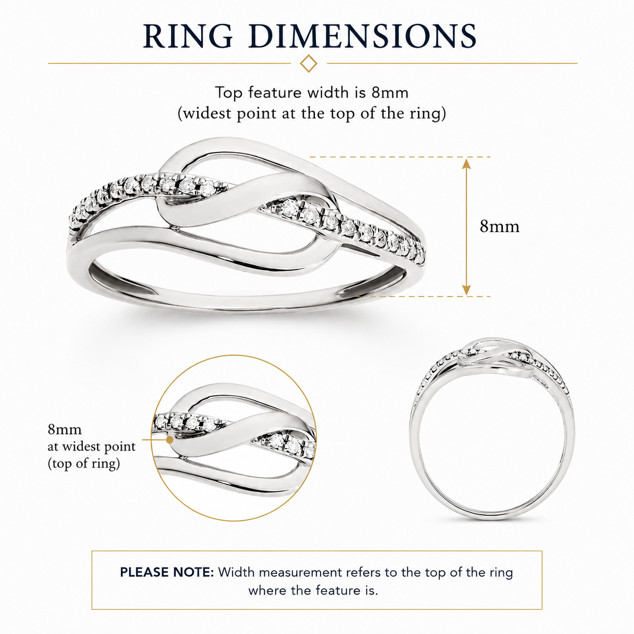 9ct white gold 0.07ct diamond set swirl ring