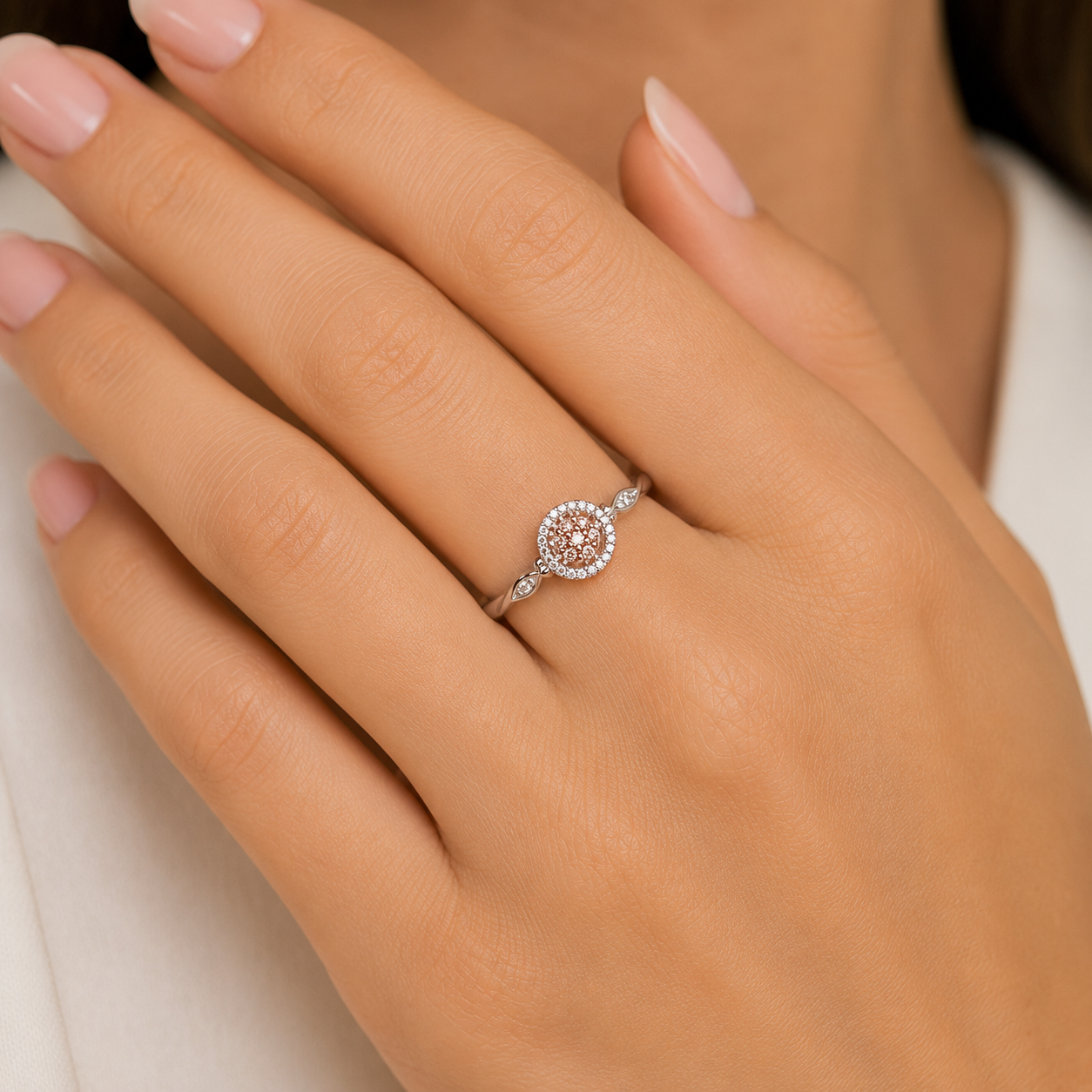 9ct white gold 0.10ct Australian pink diamond ring