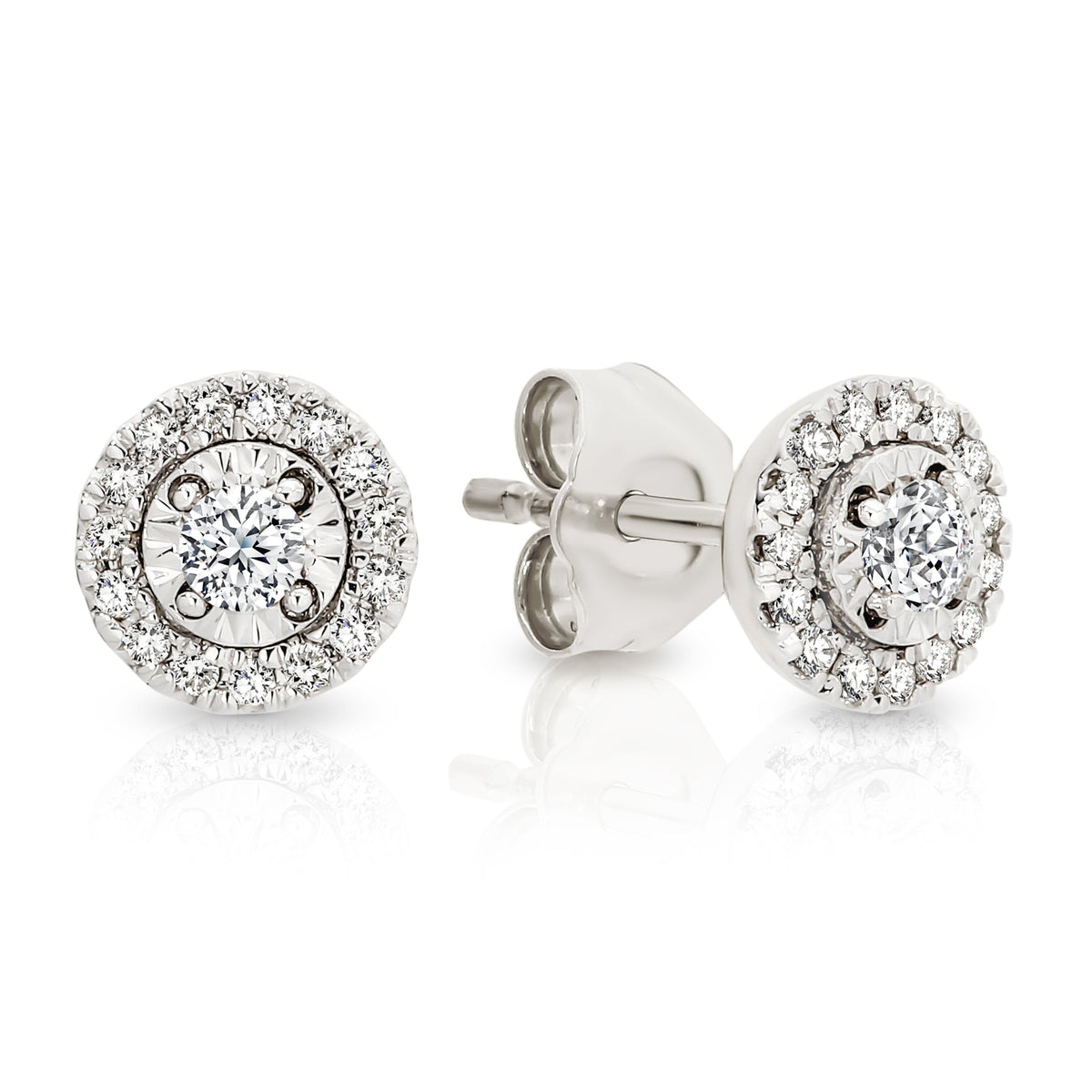 9ct white gold 0.22ct diamond halo stud earrings